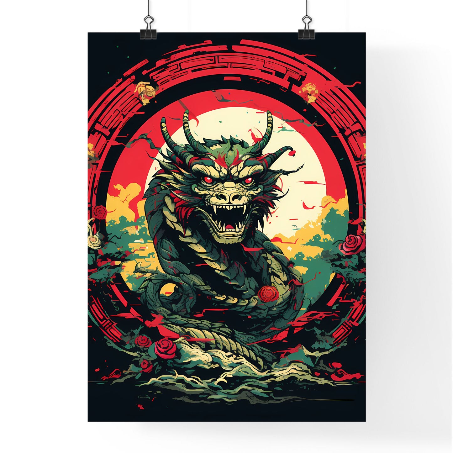 Dragon With Horns And Red Eyes Art Print Default Title