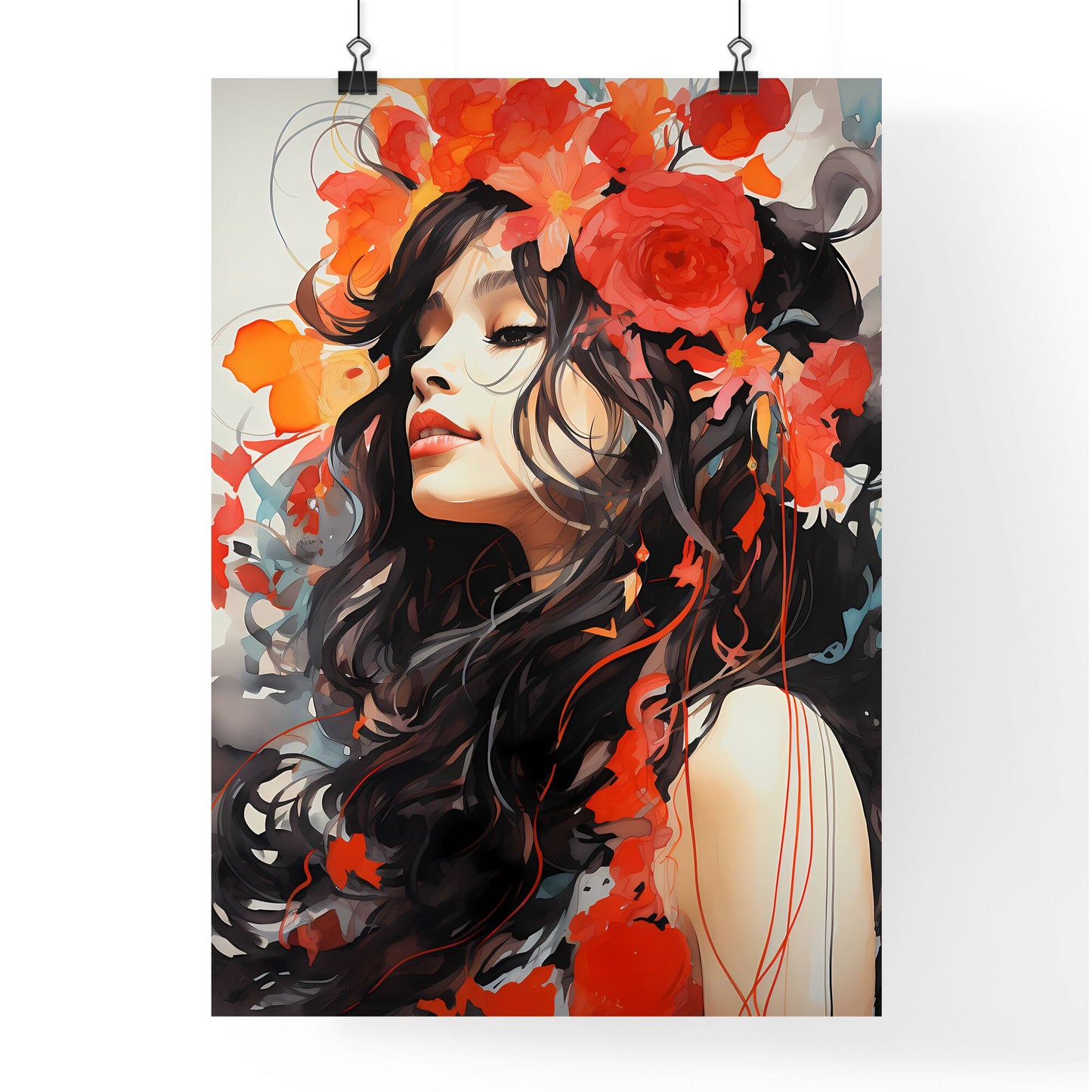 Painting Of A Woman With Flowers In Her Hair Art Print Default Title