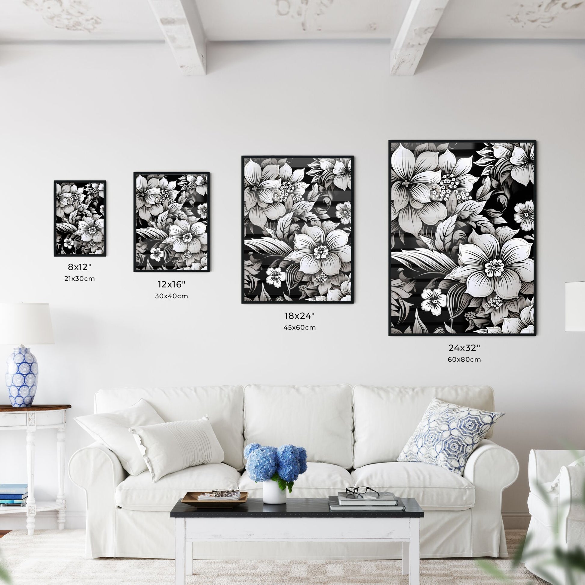 Black And White Floral Pattern Art Print Default Title