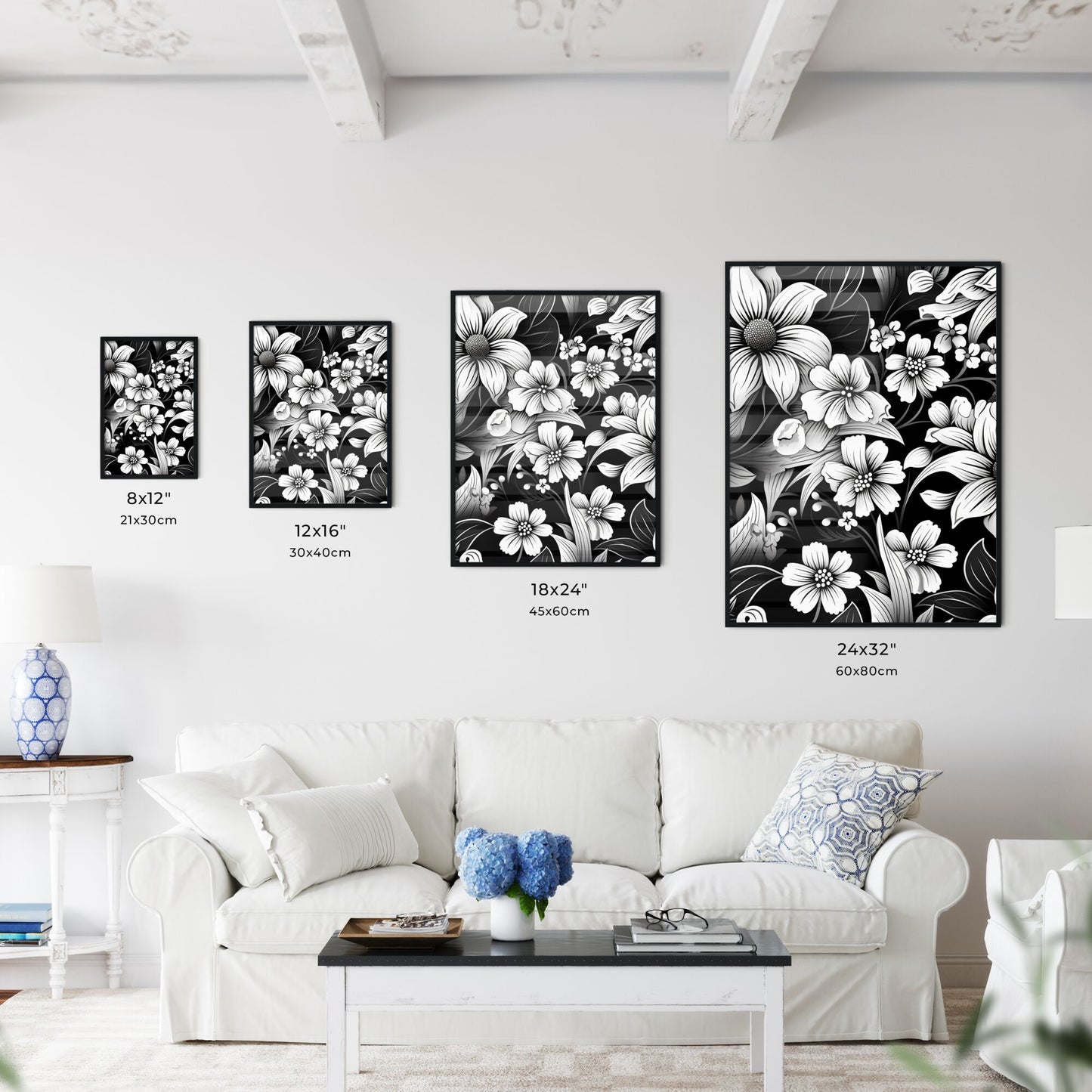 Black And White Floral Pattern Art Print Default Title