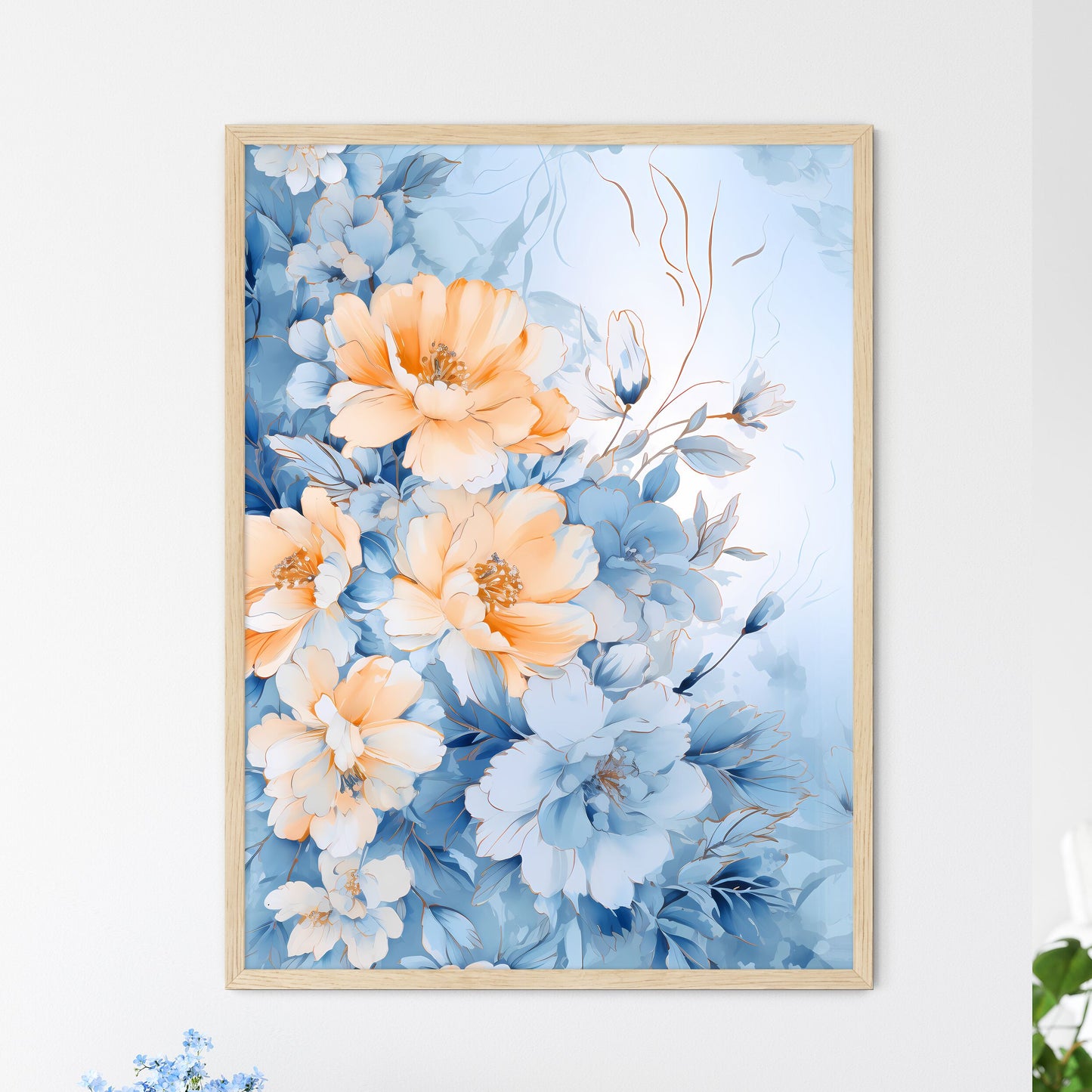 Painting Of Flowers On A Blue Background Art Print Default Title