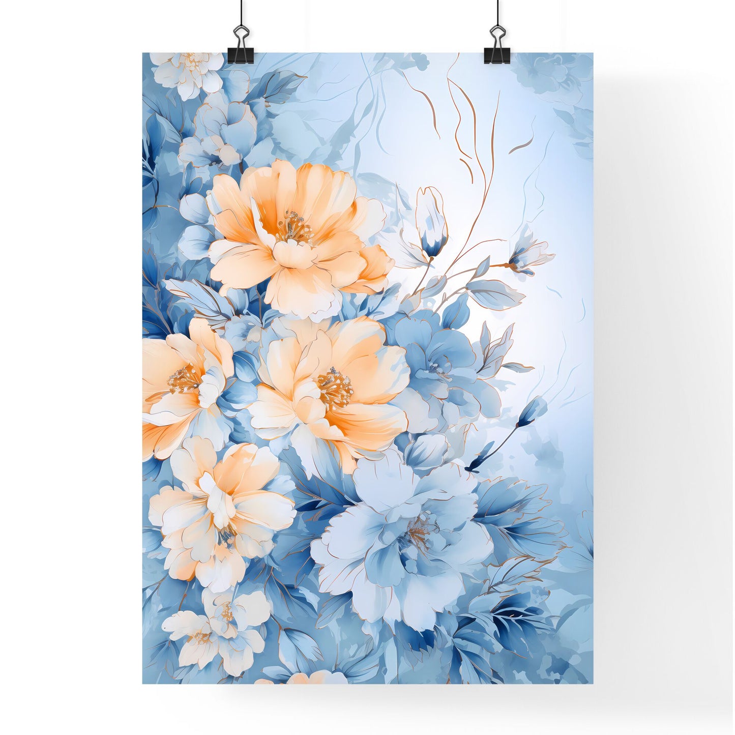 Painting Of Flowers On A Blue Background Art Print Default Title