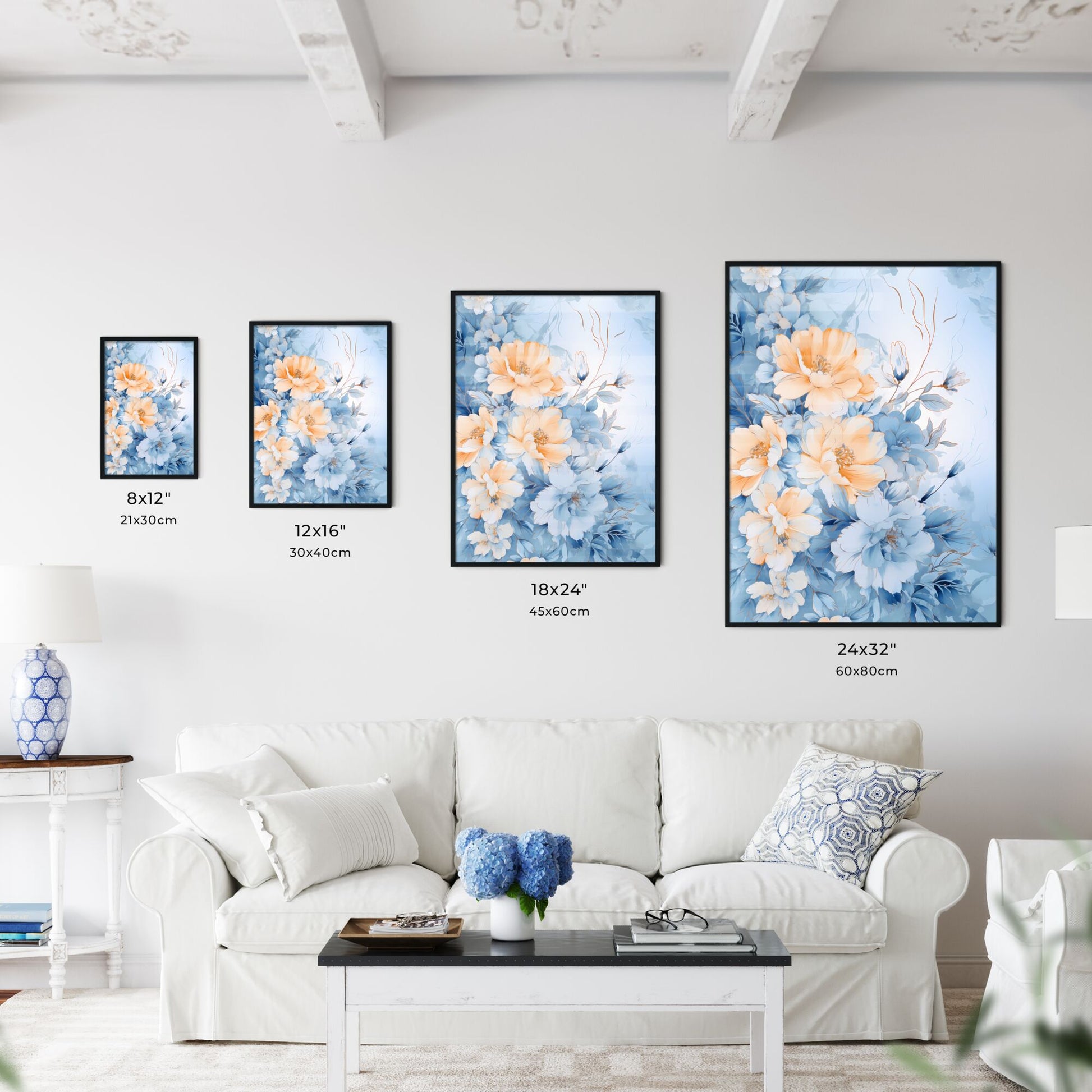 Painting Of Flowers On A Blue Background Art Print Default Title