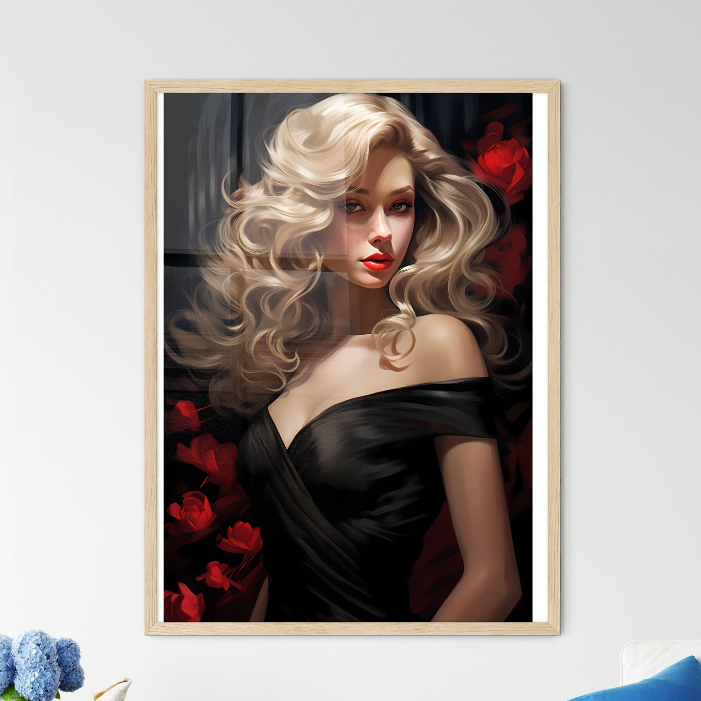 Woman With Long Blonde Hair And Red Lips Art Print Default Title