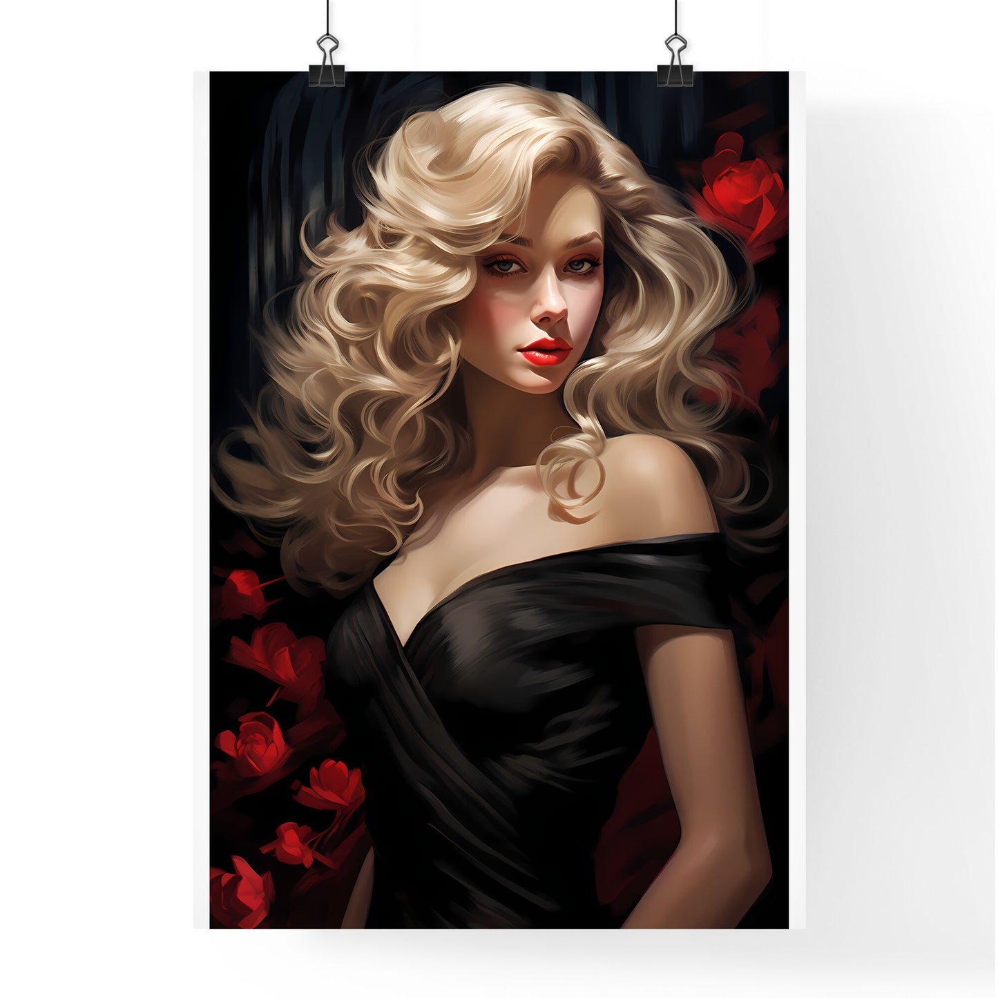 Woman With Long Blonde Hair And Red Lips Art Print Default Title