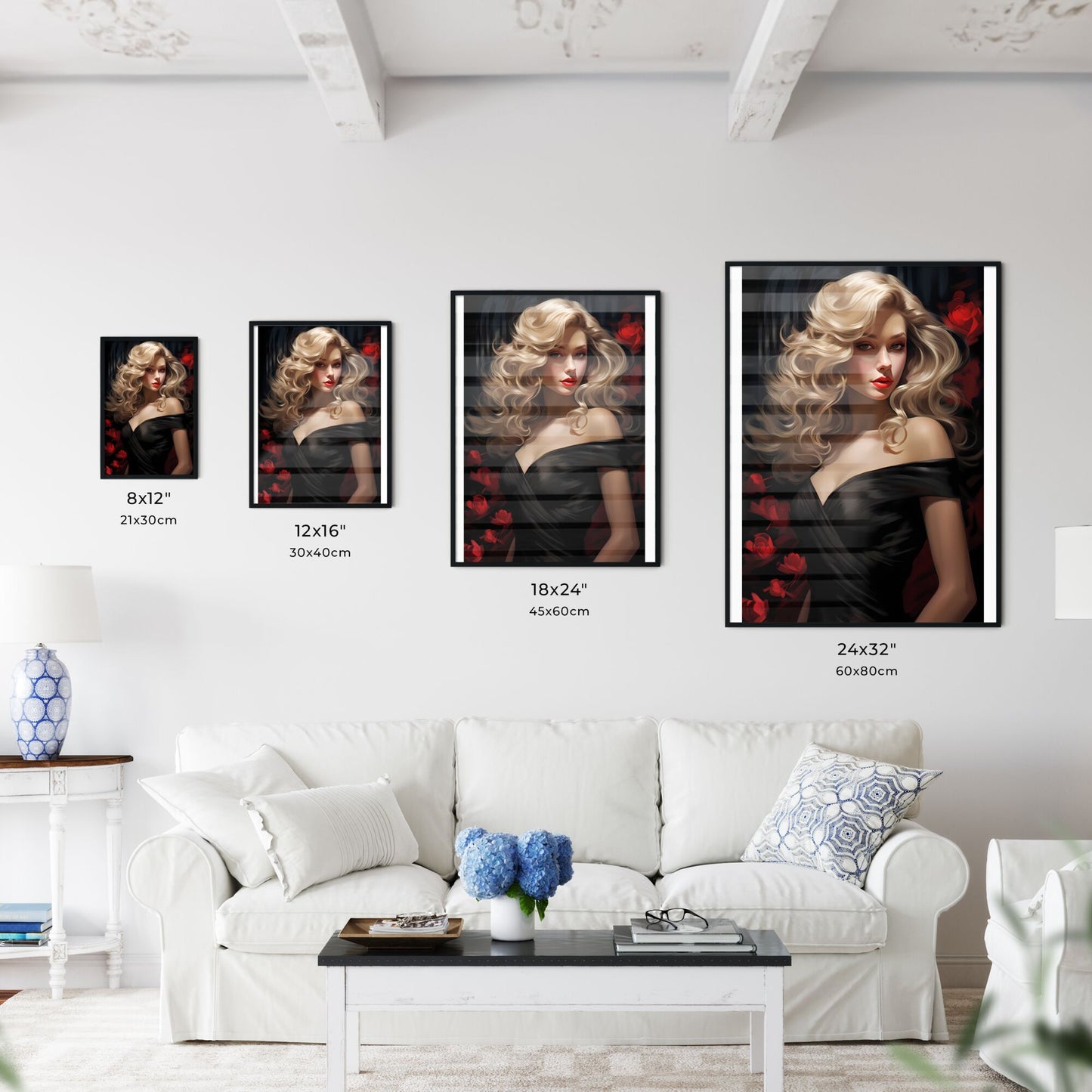 Woman With Long Blonde Hair And Red Lips Art Print Default Title