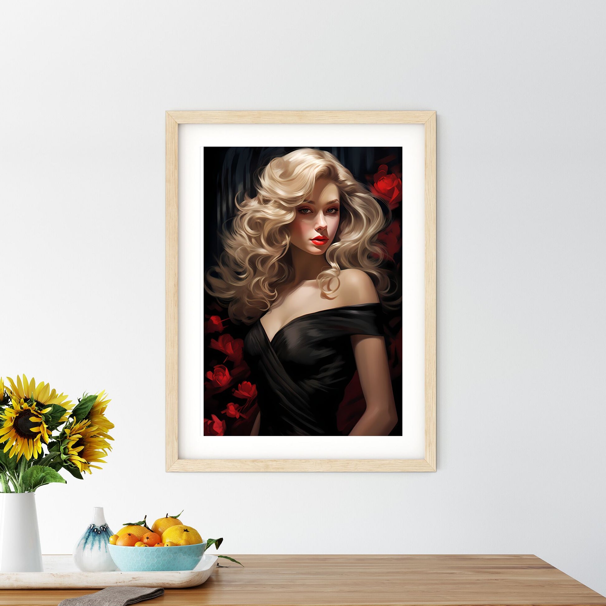 Woman With Long Blonde Hair And Red Lips Art Print Default Title