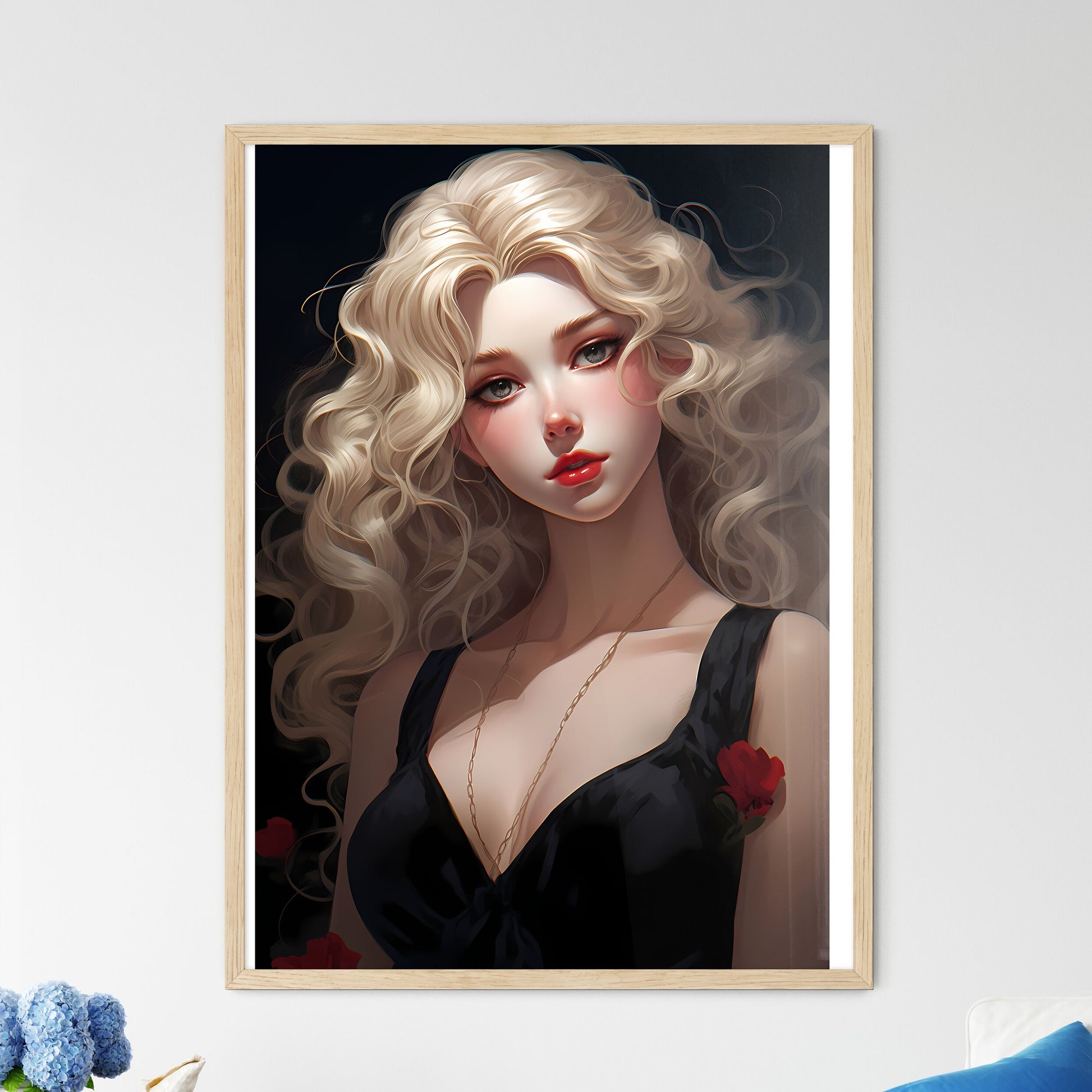 Woman With Long Blonde Hair And Red Lips Art Print Default Title