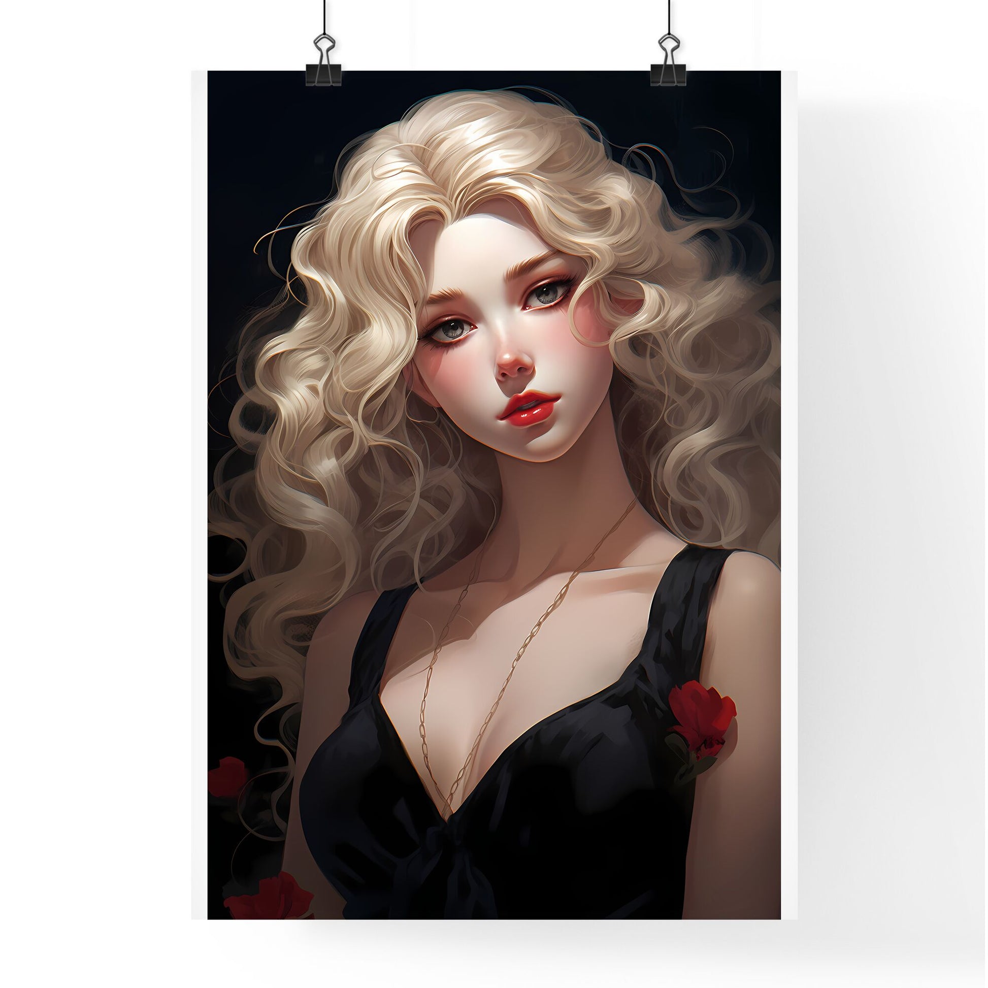 Woman With Long Blonde Hair And Red Lips Art Print Default Title