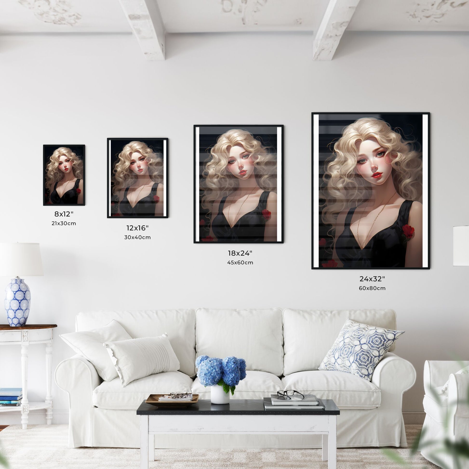 Woman With Long Blonde Hair And Red Lips Art Print Default Title