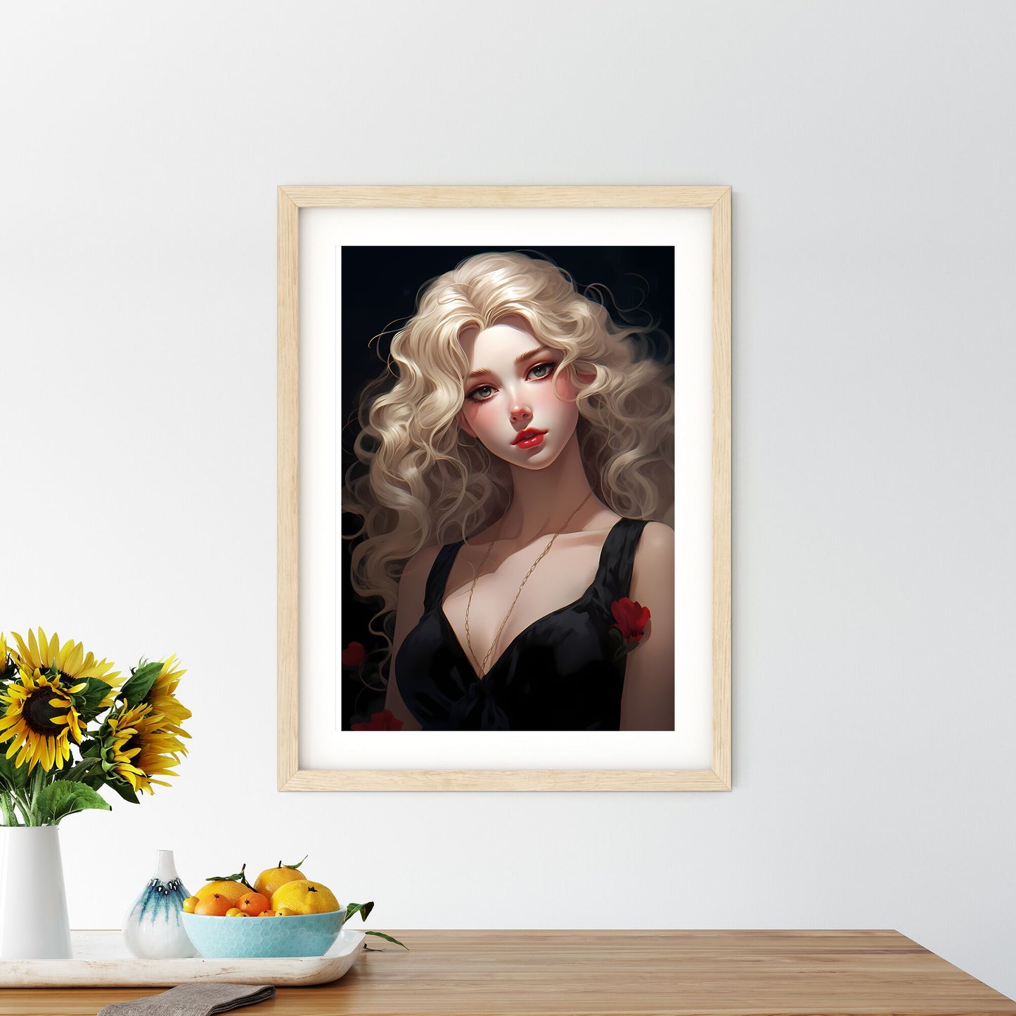 Woman With Long Blonde Hair And Red Lips Art Print Default Title