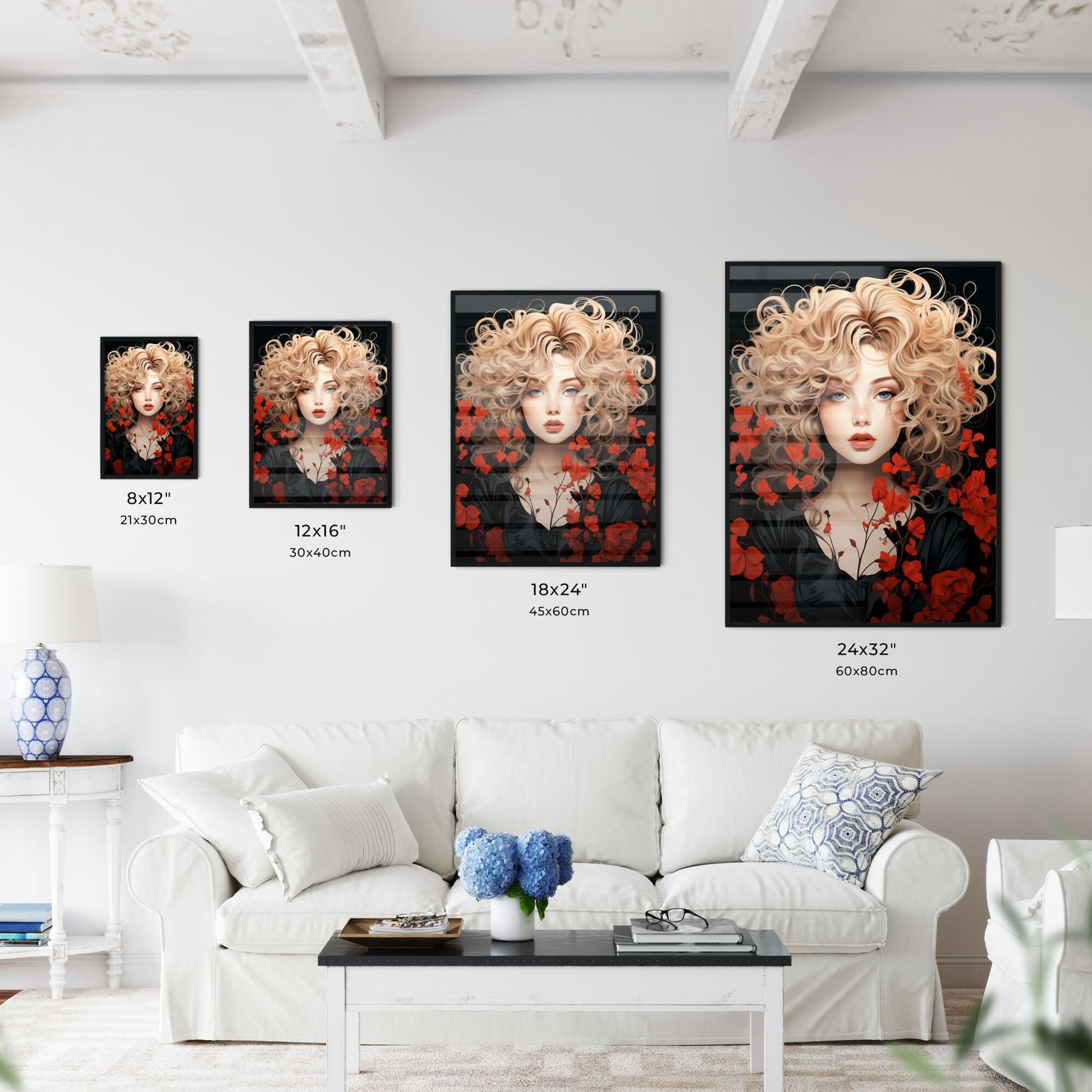 Woman With Blonde Hair And Red Flowers Art Print Default Title