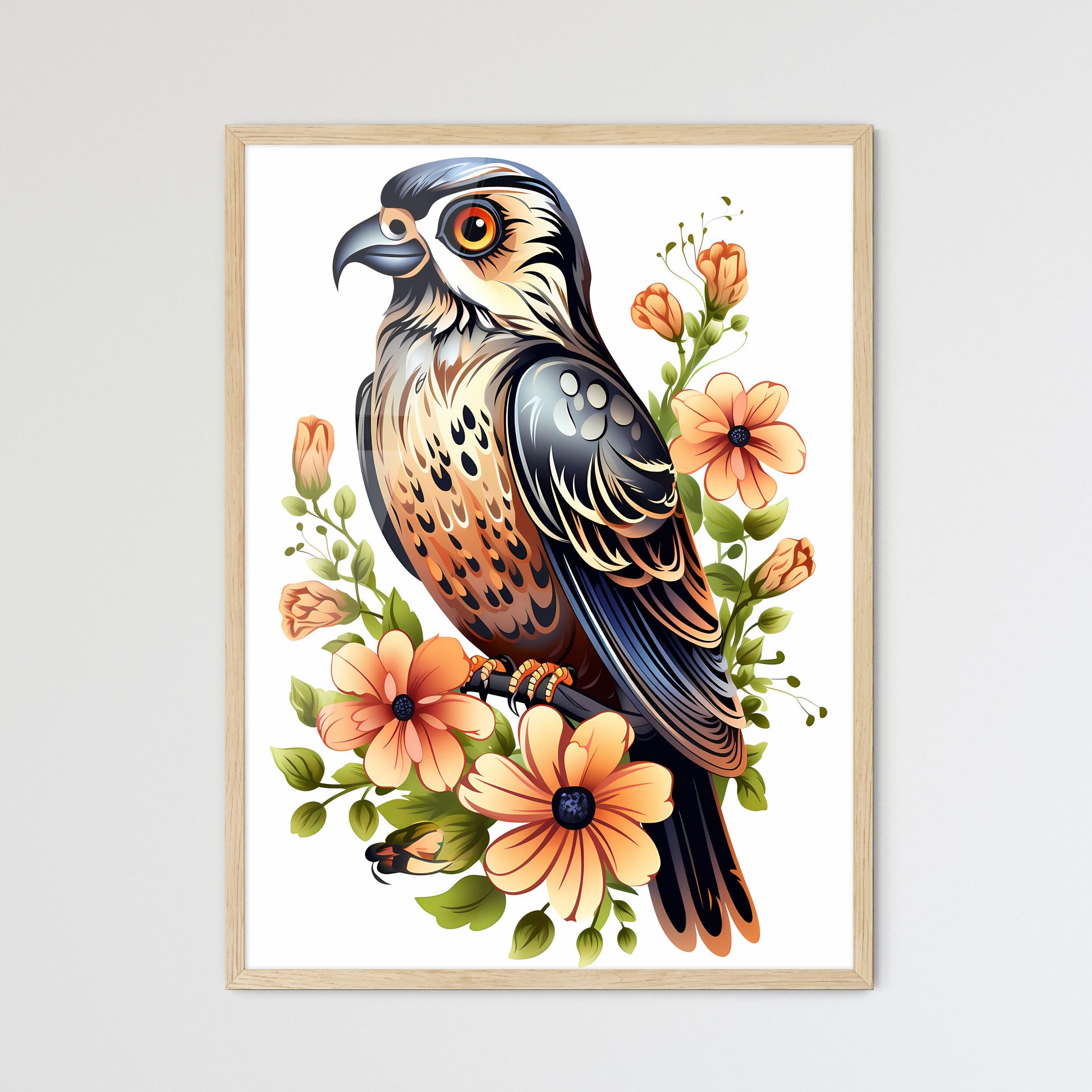 Bird Sitting On A Branch With Flowers Art Print Default Title