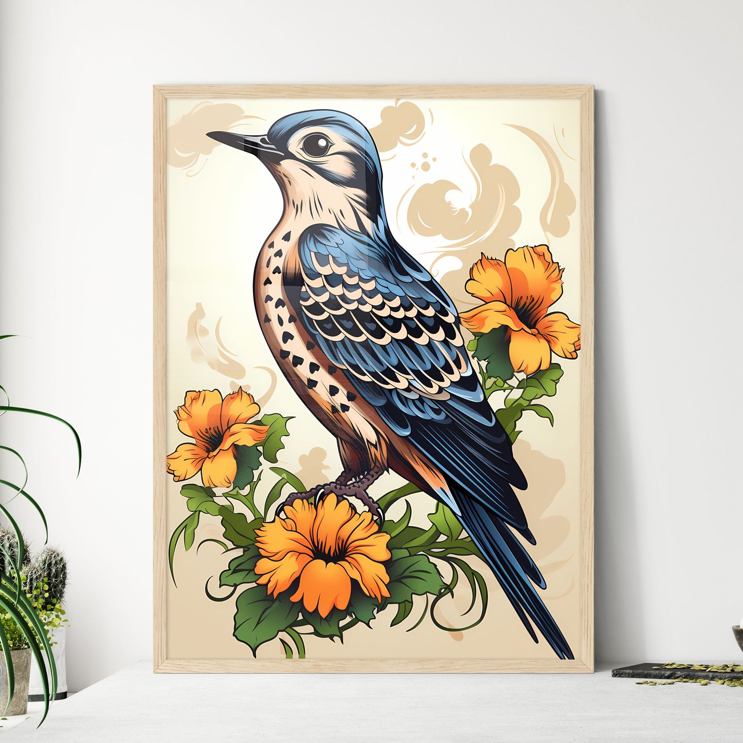 Bird On A Branch With Flowers Art Print Default Title