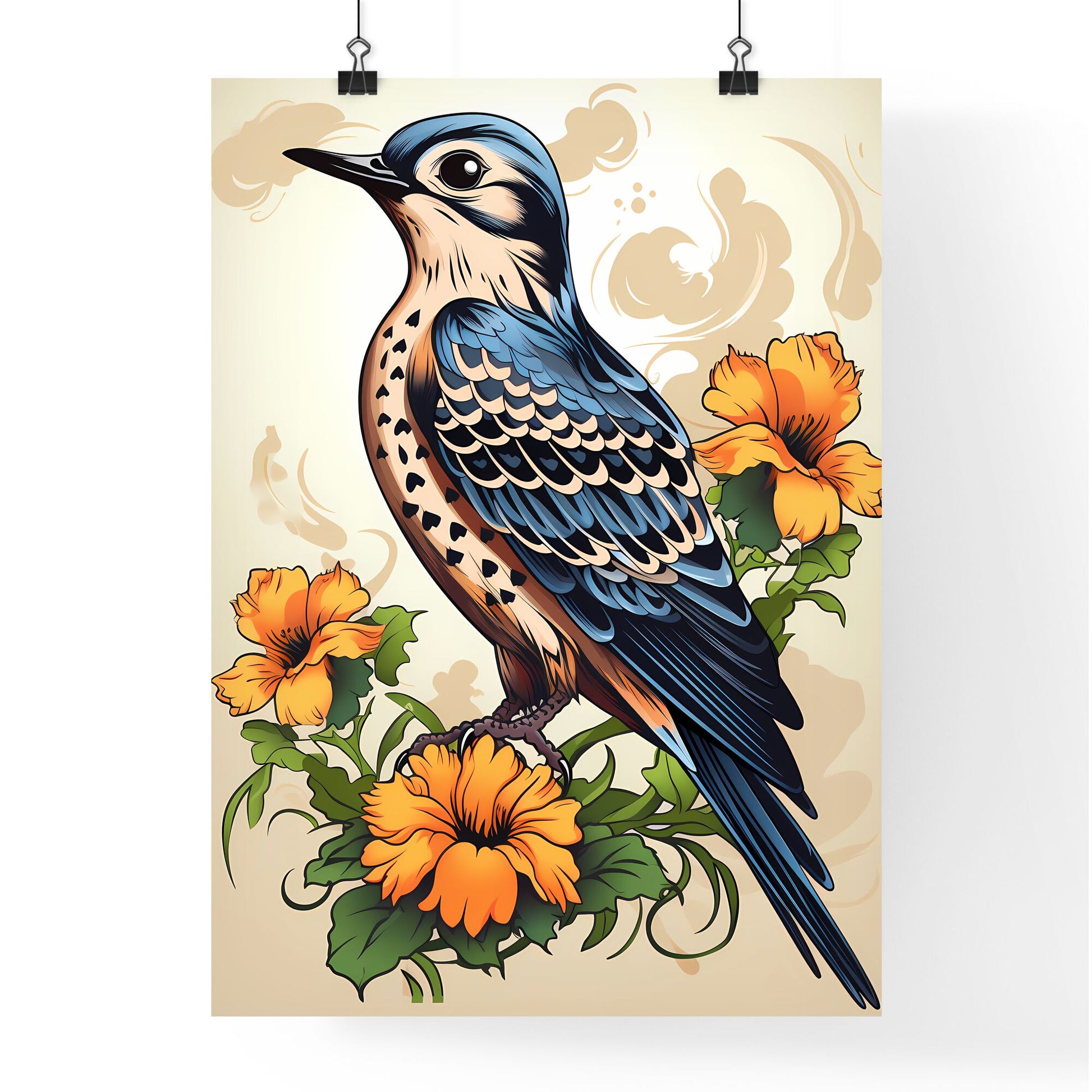 Bird On A Branch With Flowers Art Print Default Title
