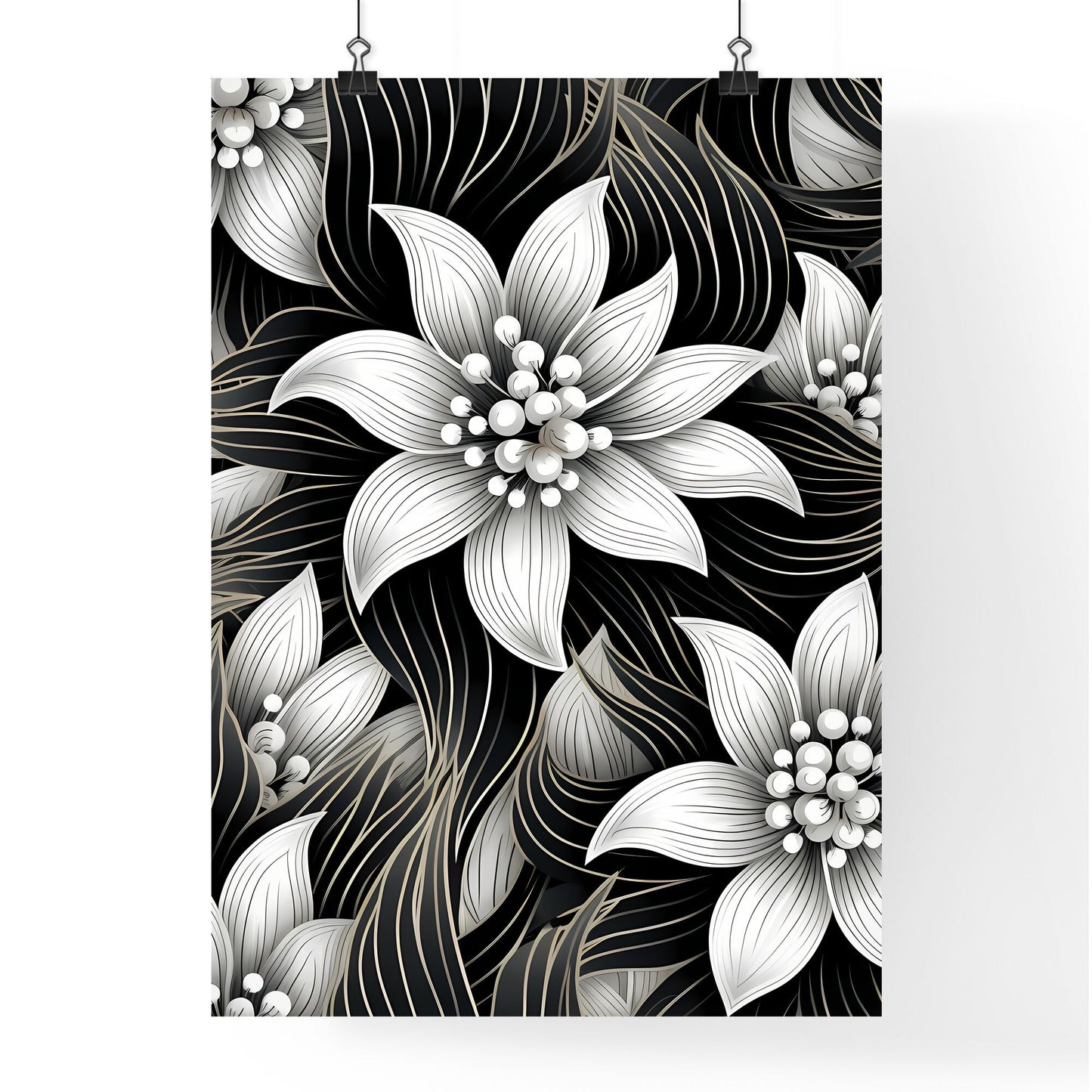 Black And White Flower Pattern Art Print Default Title