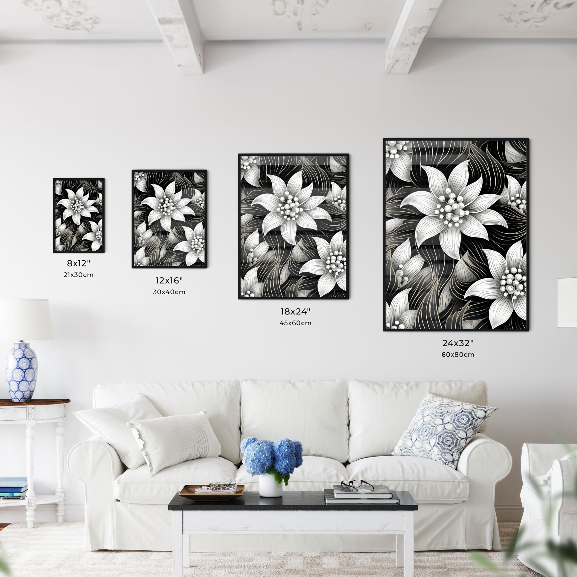 Black And White Flower Pattern Art Print Default Title