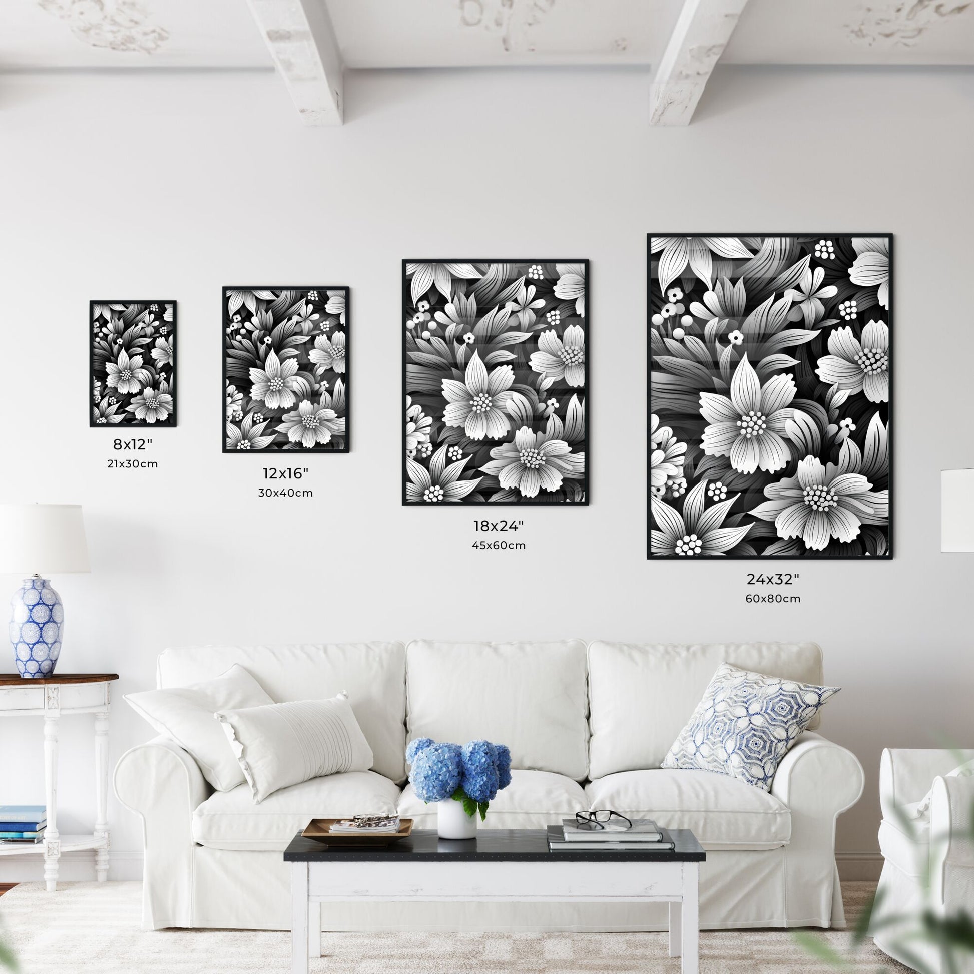 Black And White Floral Pattern Art Print Default Title