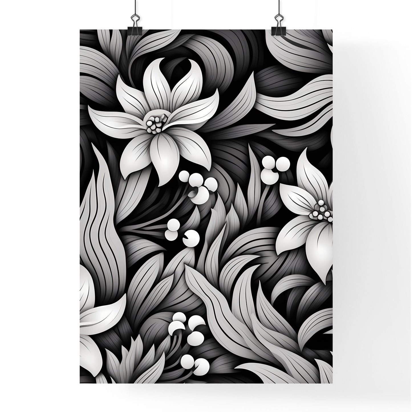 Black And White Floral Pattern Art Print Default Title