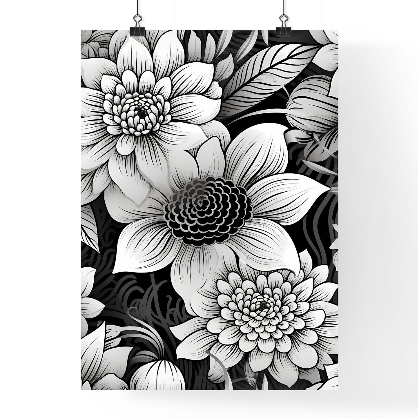 Black And White Floral Pattern Art Print Default Title