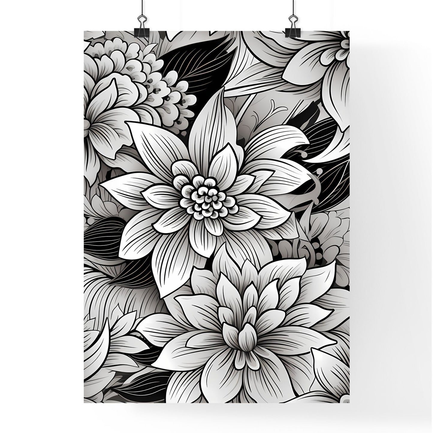 Black And White Floral Pattern Art Print Default Title