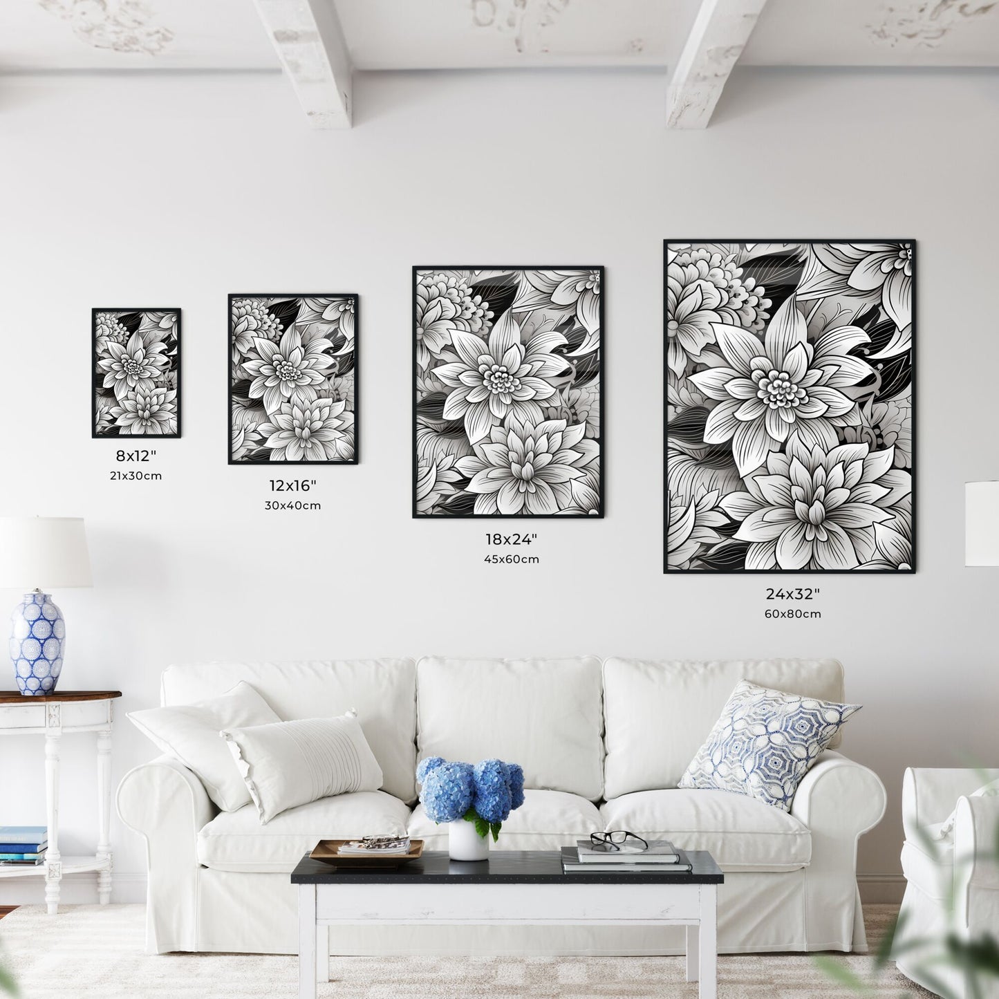 Black And White Floral Pattern Art Print Default Title