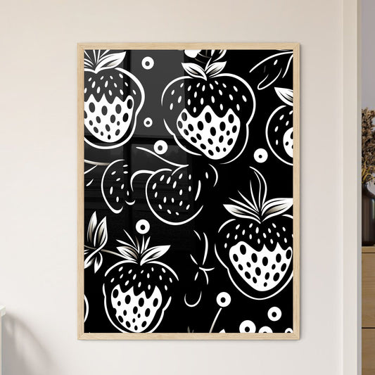 Black And White Pattern Of Strawberries Art Print Default Title