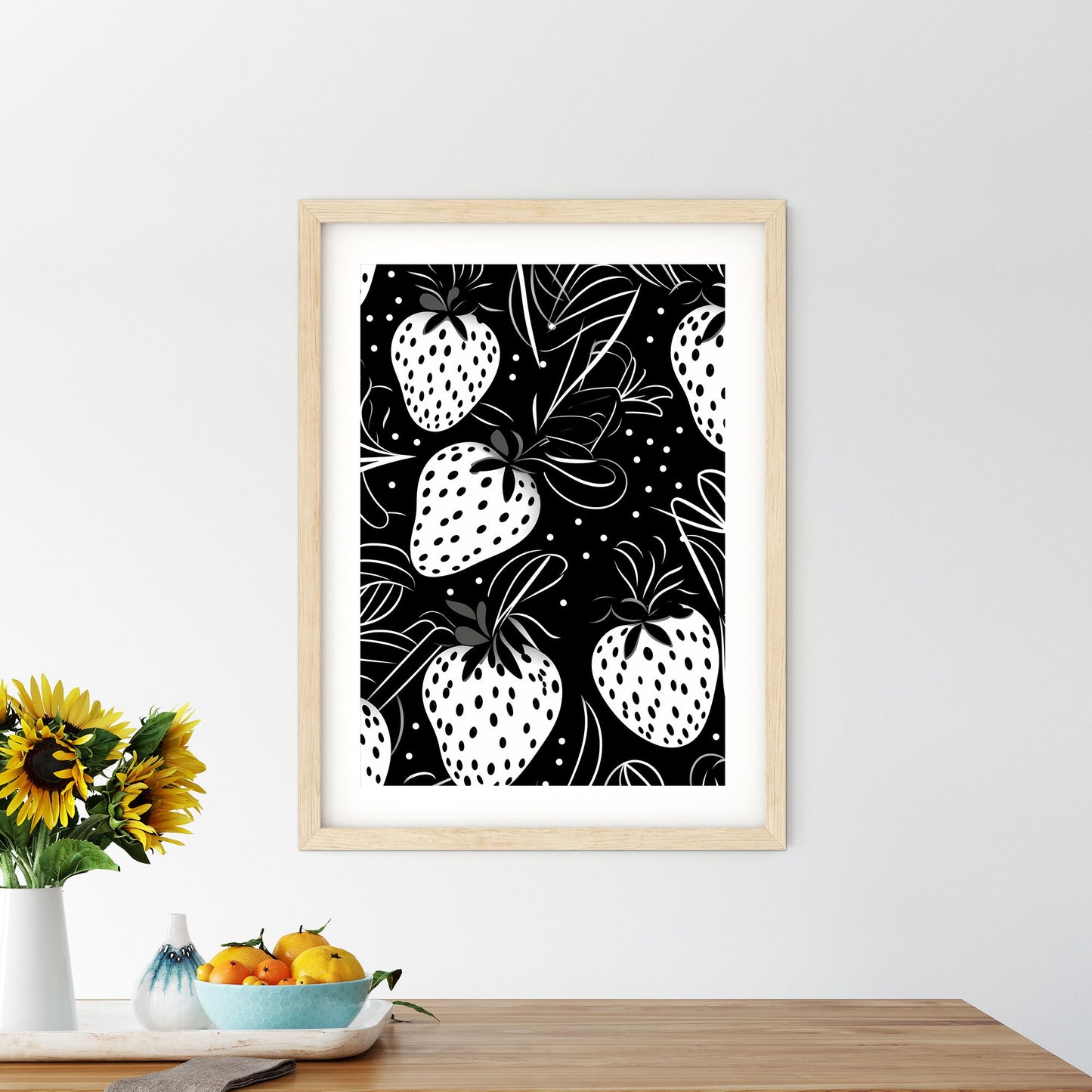 Pattern Of Strawberries And Leaves Art Print Default Title