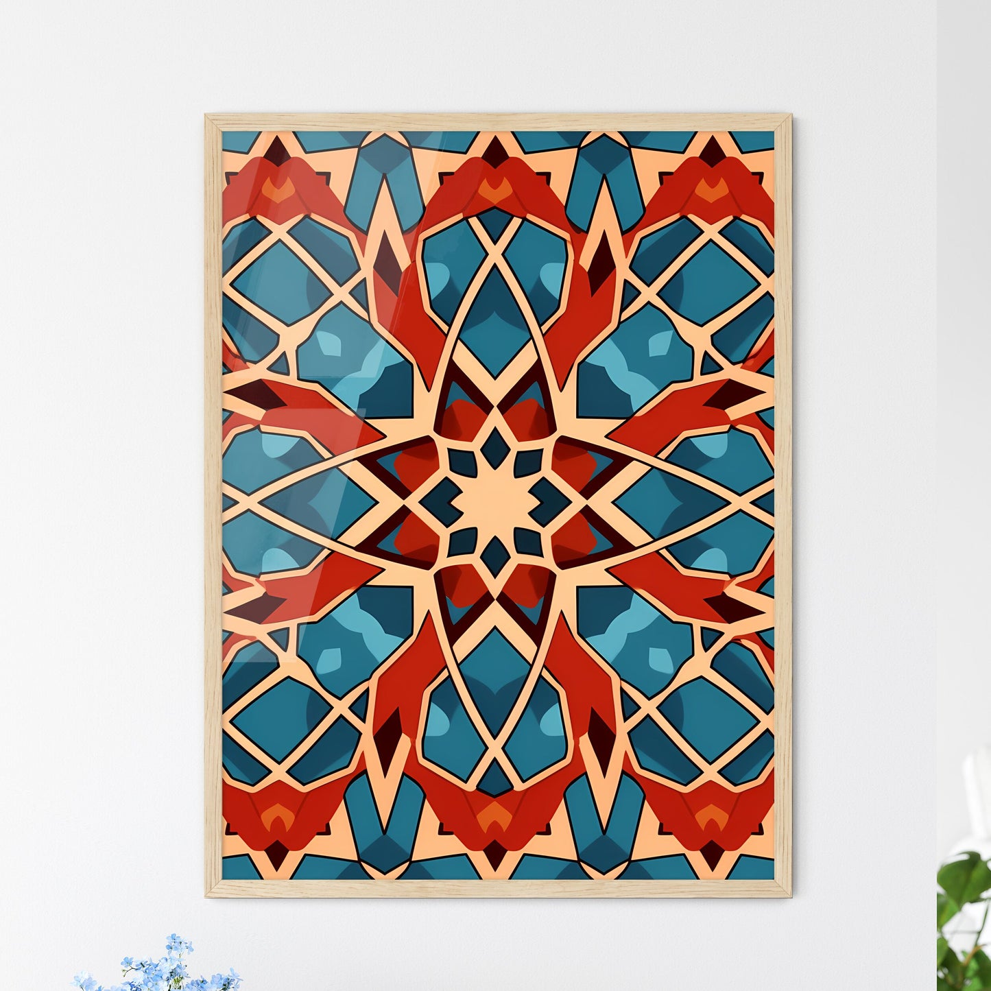 Colorful Pattern On A Blue Background Art Pr - Framed Art Print