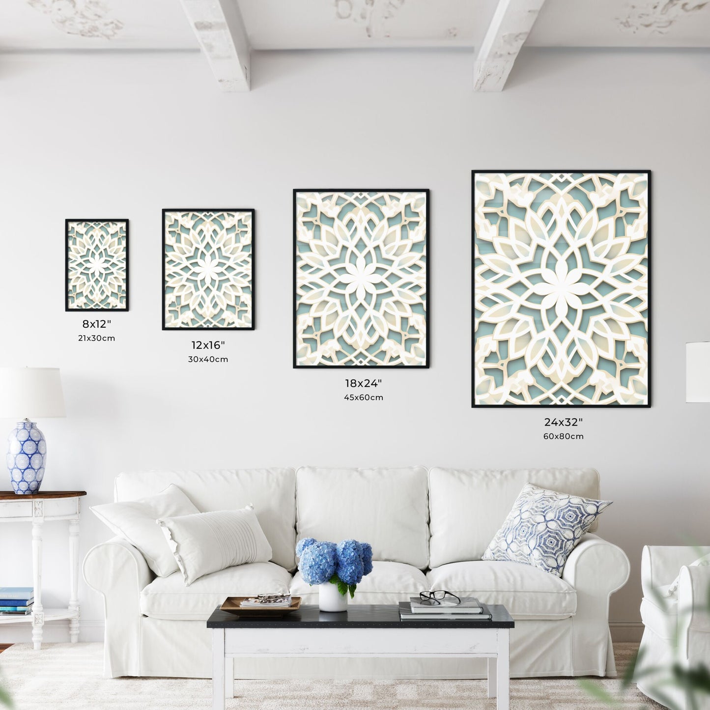 White And Blue Pattern Art Print Default Title