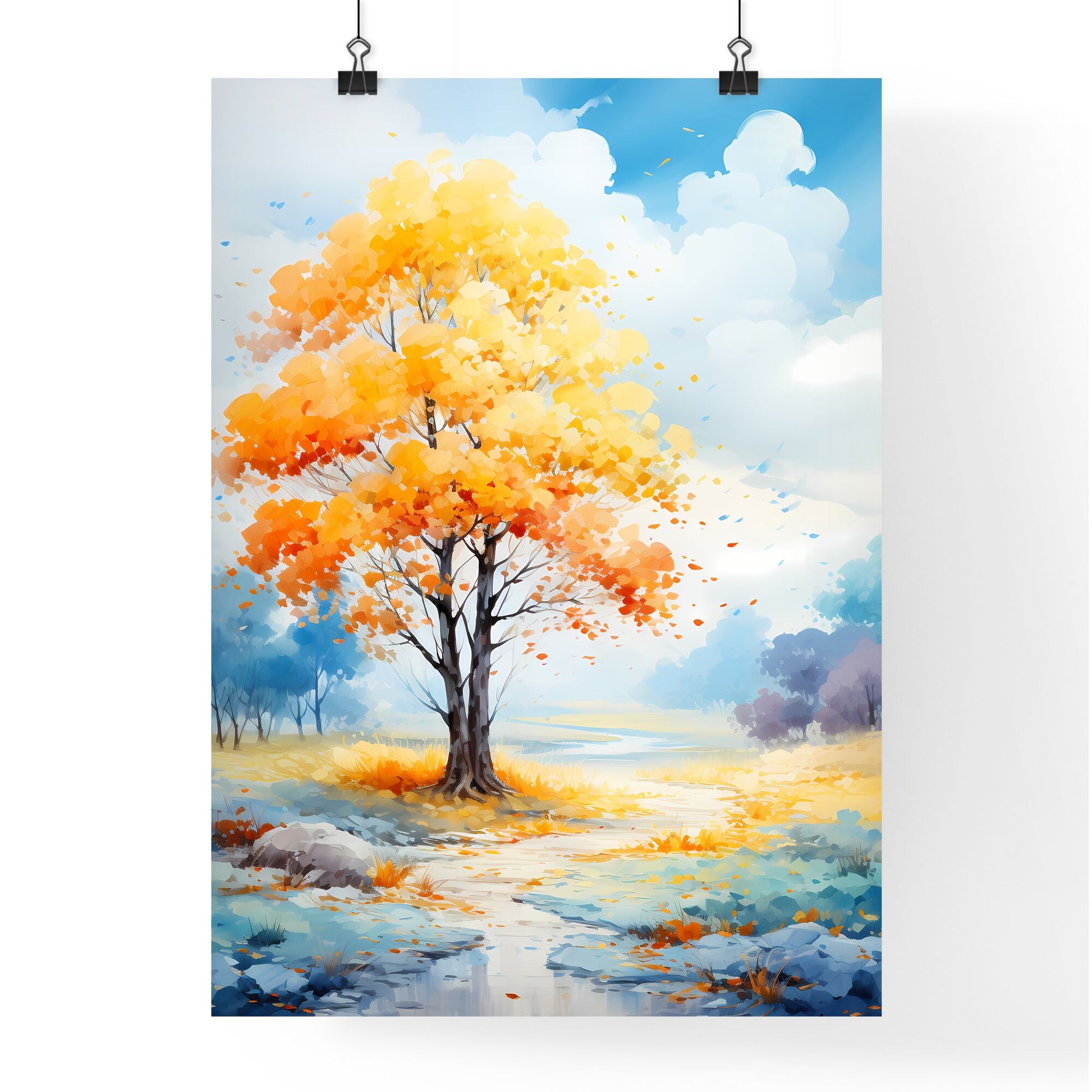 Painting Of A Tree With Orange Leaves Art Print Default Title