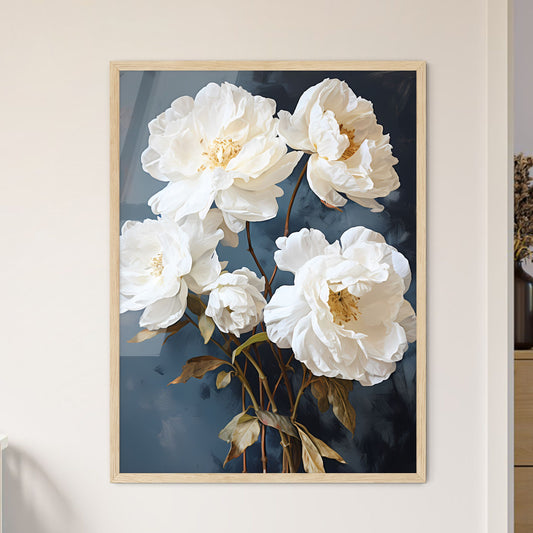 White Flowers On A Blue Background Art Print Default Title