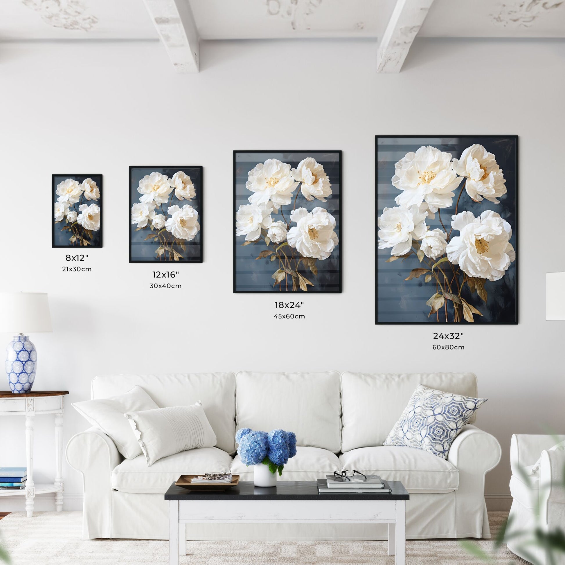 White Flowers On A Blue Background Art Print Default Title