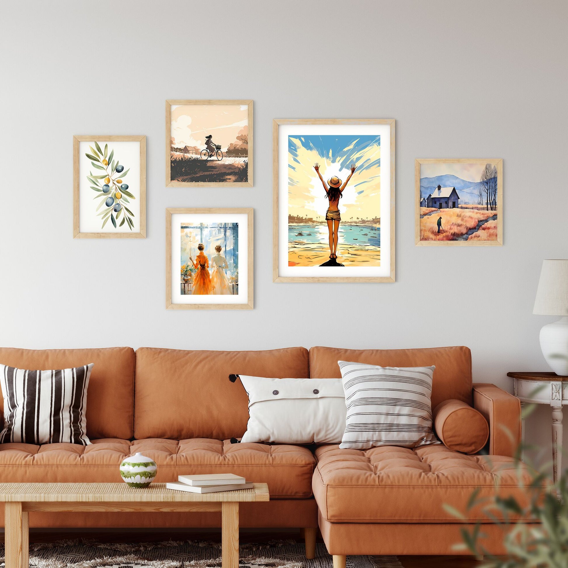 Woman Standing On A Beach With Her Arms Up Art Print Default Title