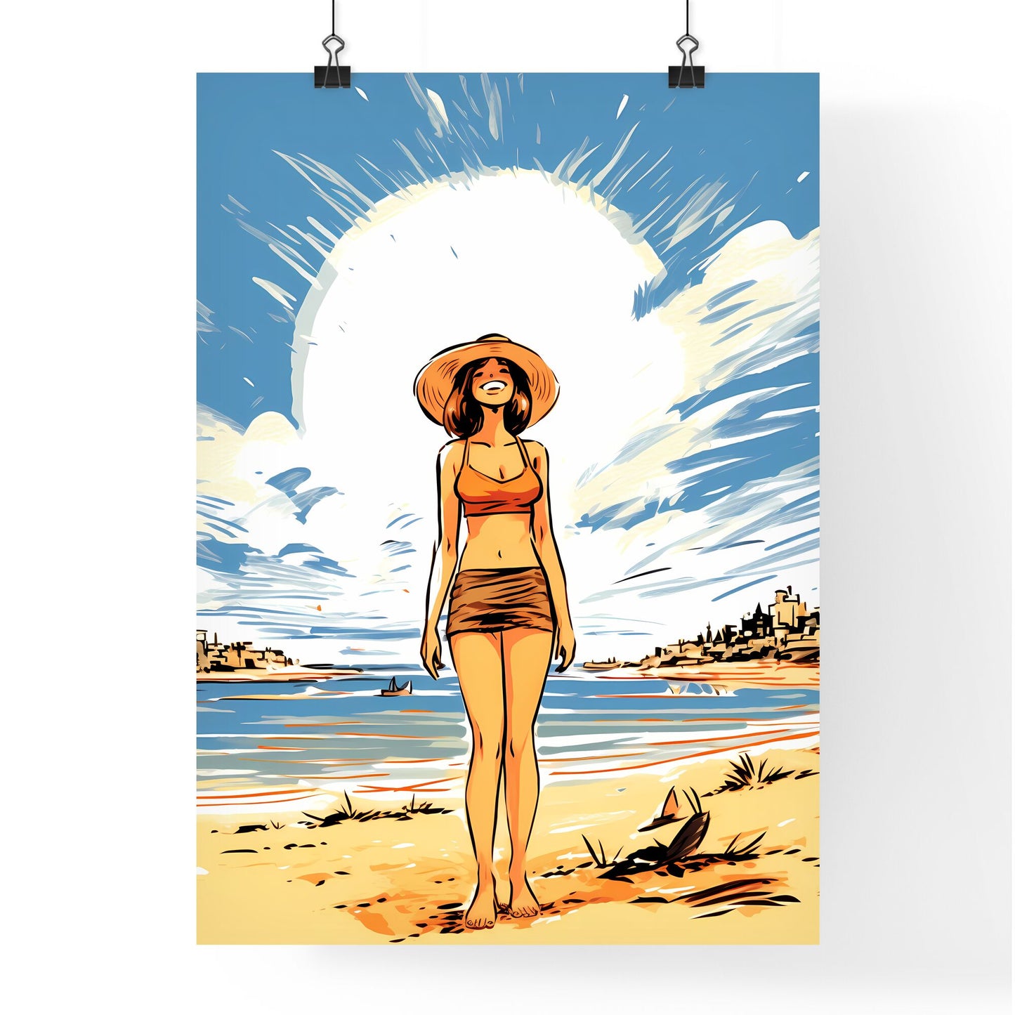 Cartoon Of A Woman Standing On A Beach Art Print Default Title