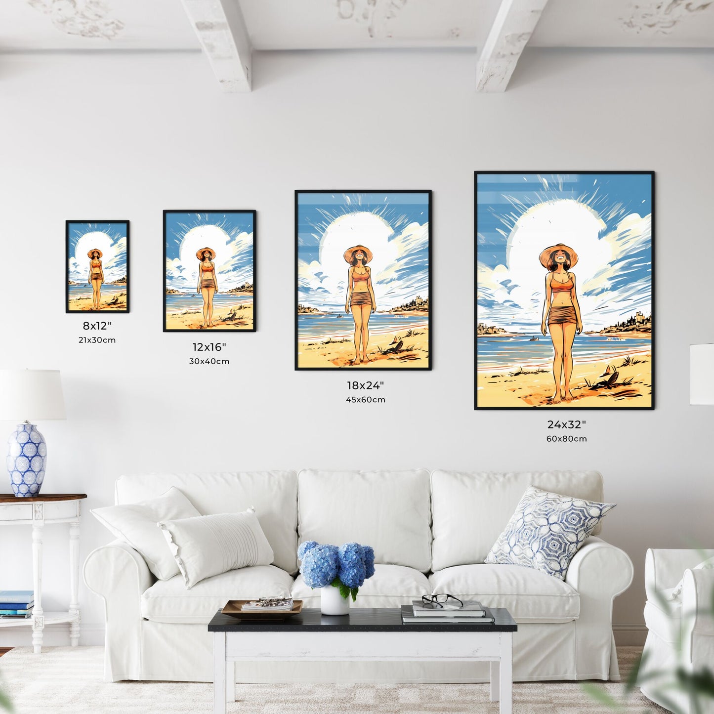 Cartoon Of A Woman Standing On A Beach Art Print Default Title