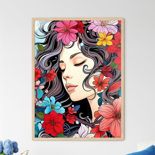 Woman With Flowers Around Her Face Art Print Default Title