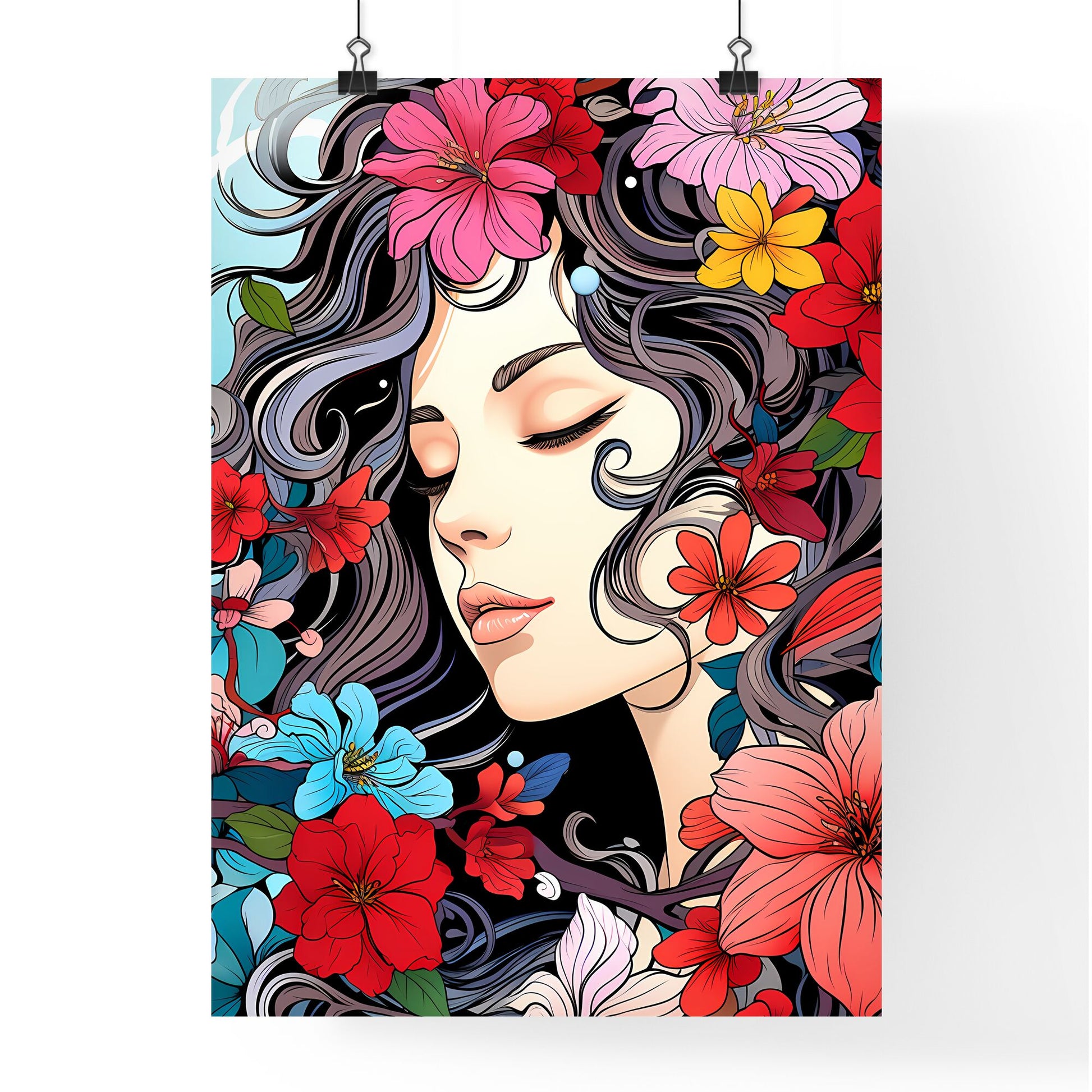 Woman With Flowers Around Her Face Art Print Default Title