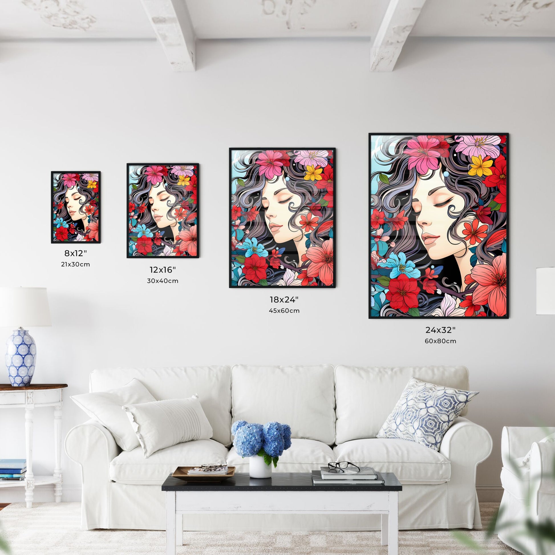 Woman With Flowers Around Her Face Art Print Default Title