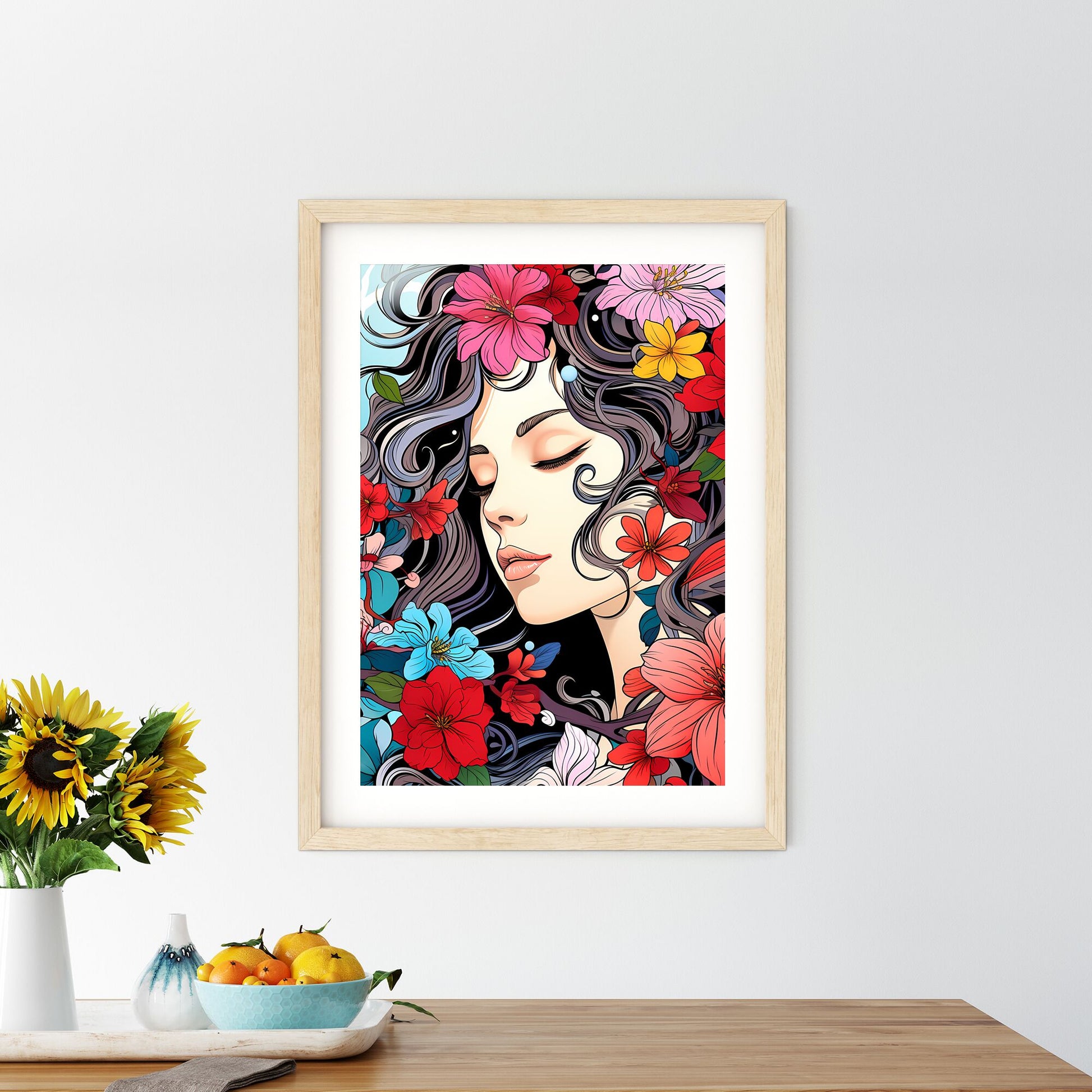 Woman With Flowers Around Her Face Art Print Default Title