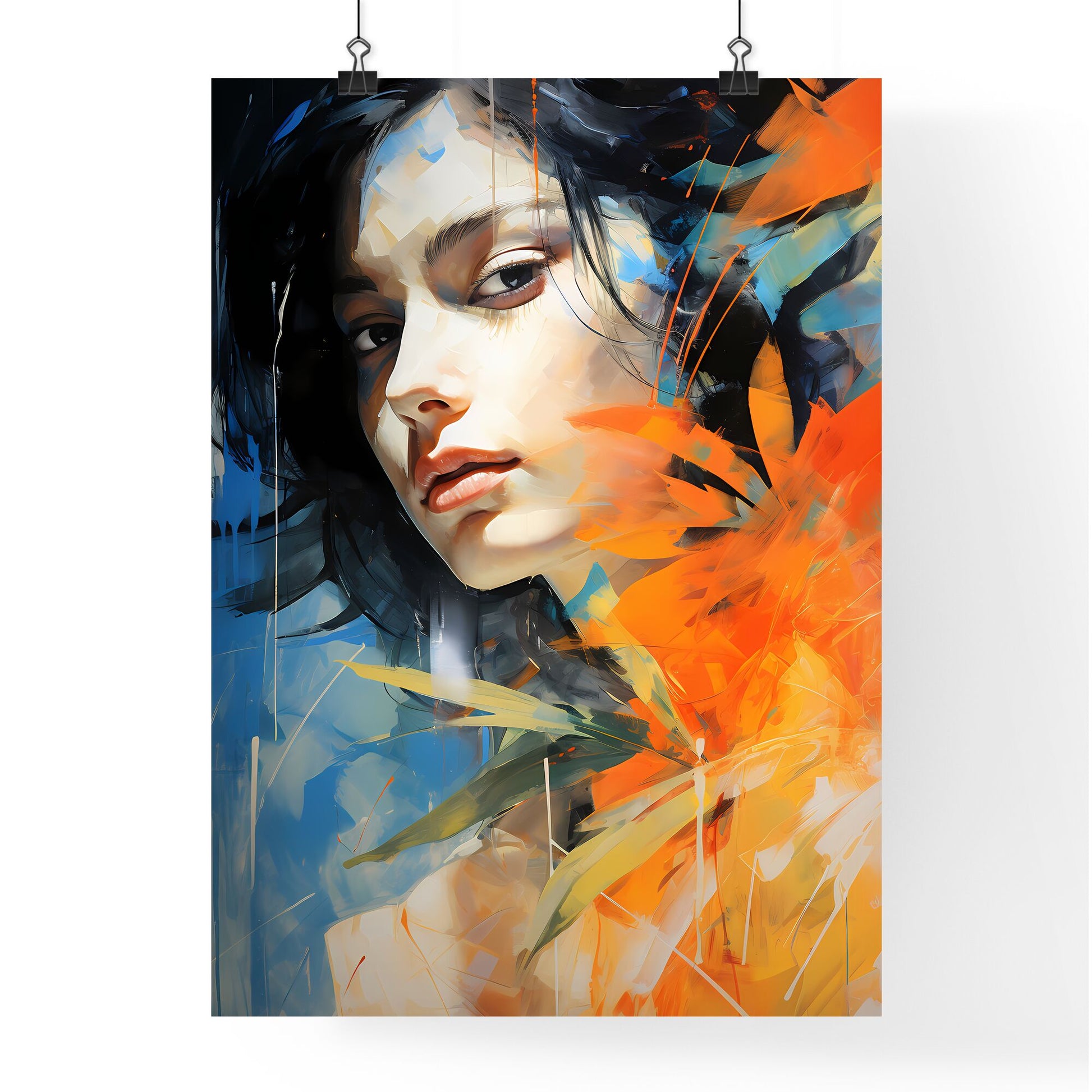 Womans Face With Colorful Leaves Art Print Default Title