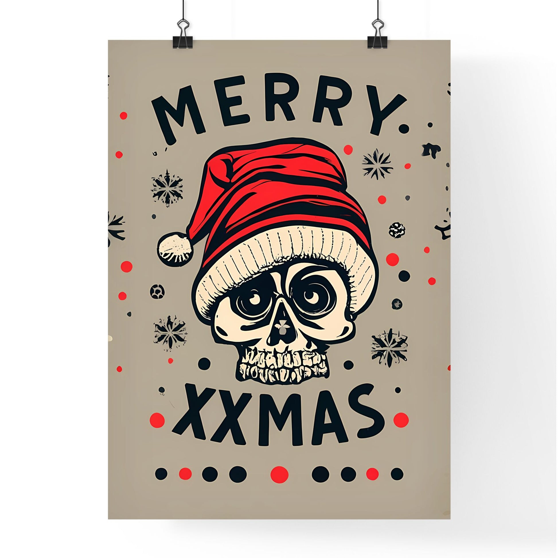 Merry Christmas - A Skull Wearing A Hat And Snowflakes Art Print Default Title