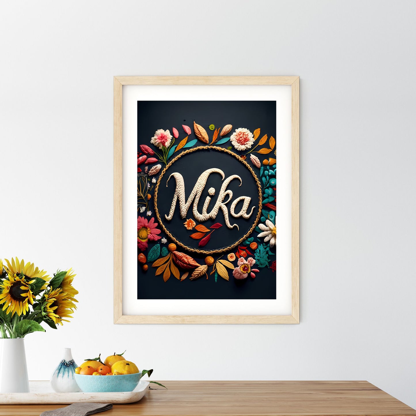 Mika - A Circular Frame Made Of Flowers And Leaves Art Print Default Title