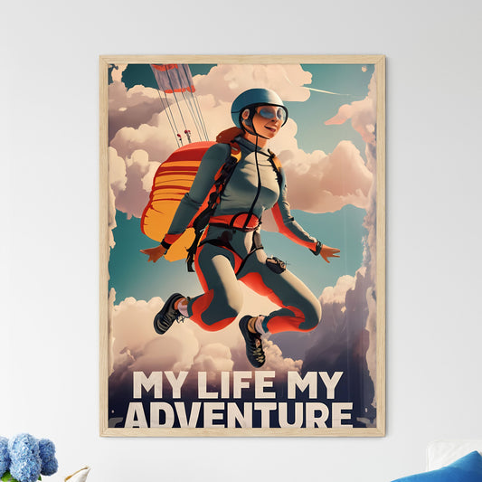 My Life, My Adventure - A Woman In A Helmet And Helmet Jumping In The Air With A Parachute Art Print Default Title