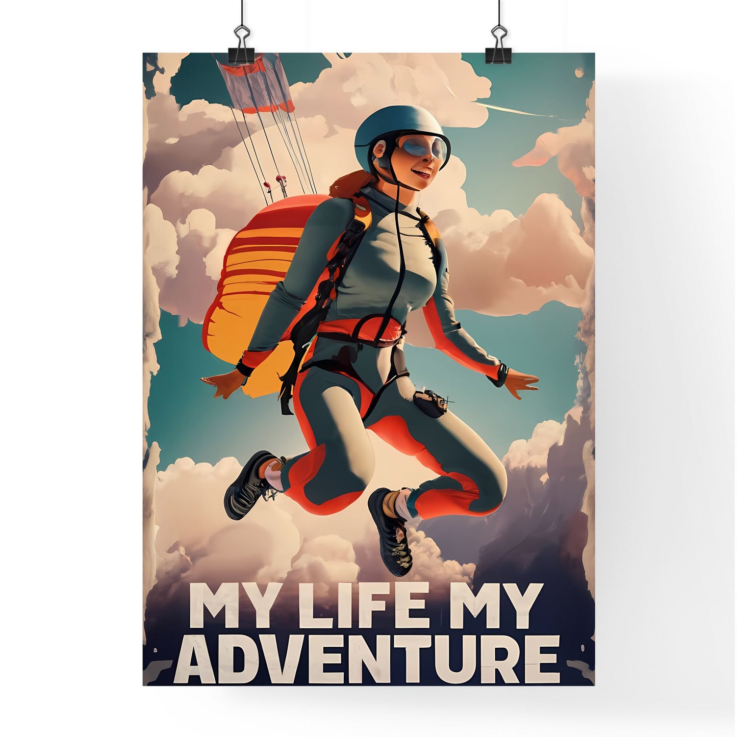 My Life, My Adventure - A Woman In A Helmet And Helmet Jumping In The Air With A Parachute Art Print Default Title