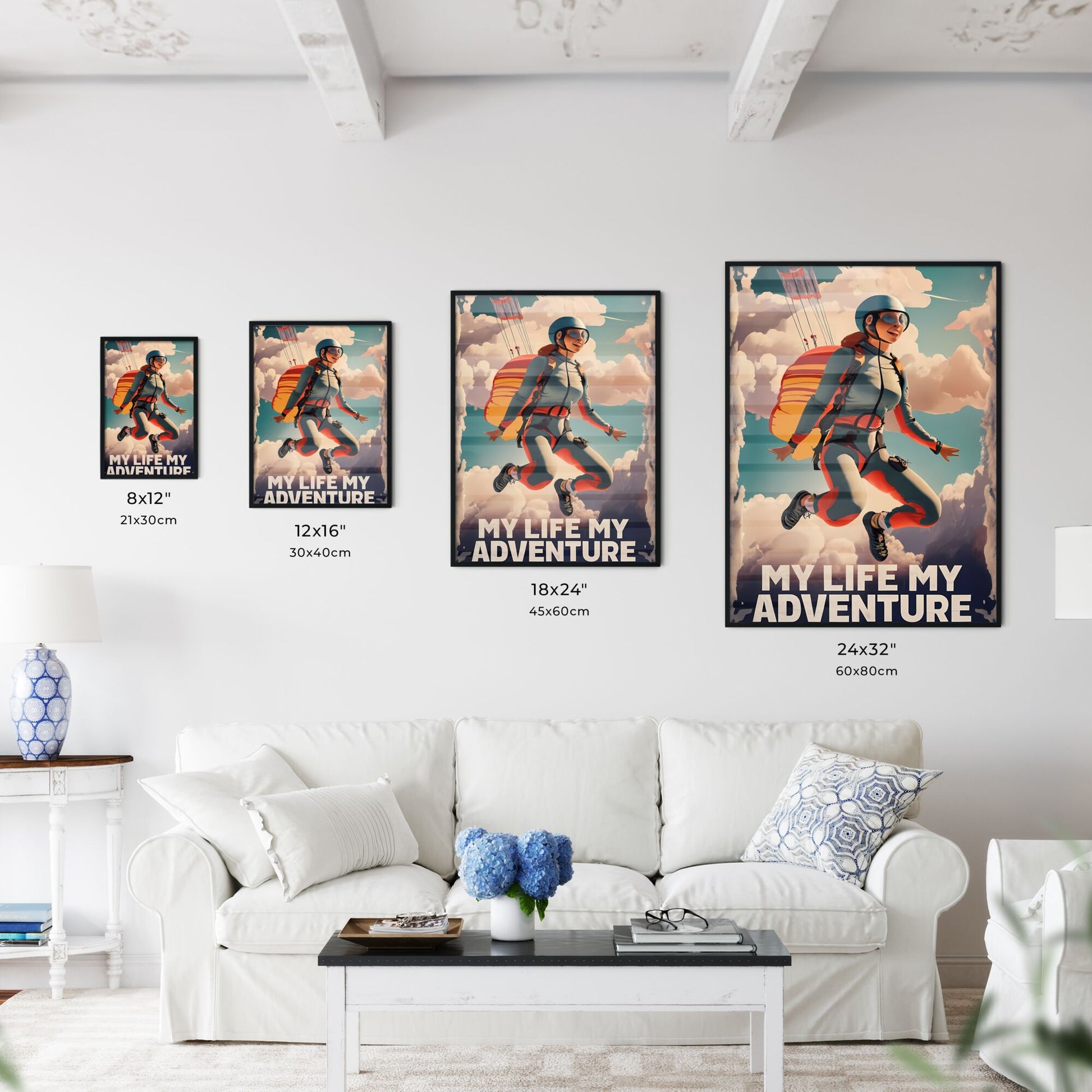 My Life, My Adventure - A Woman In A Helmet And Helmet Jumping In The Air With A Parachute Art Print Default Title