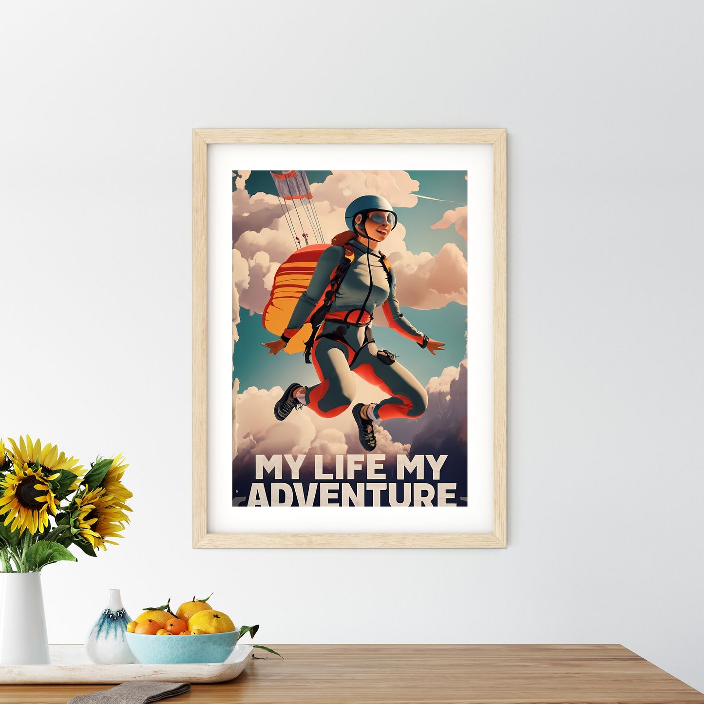 My Life, My Adventure - A Woman In A Helmet And Helmet Jumping In The Air With A Parachute Art Print Default Title