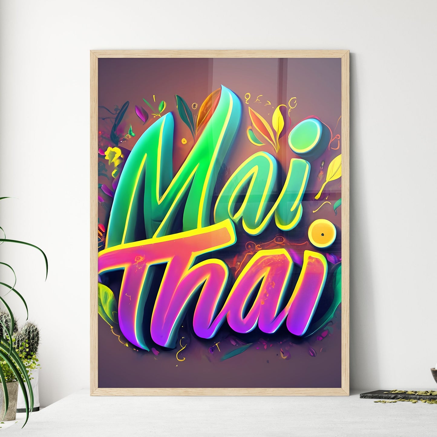 Mai Thai - A Colorful Text With Leaves Art Print Default Title