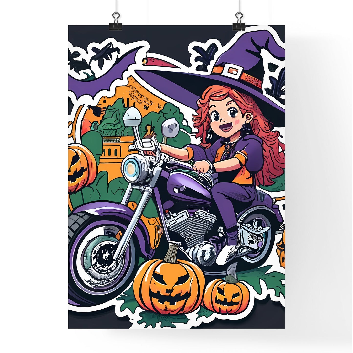 My Witch - A Cartoon Of A Person Riding A Motorcycle Art Print Default Title