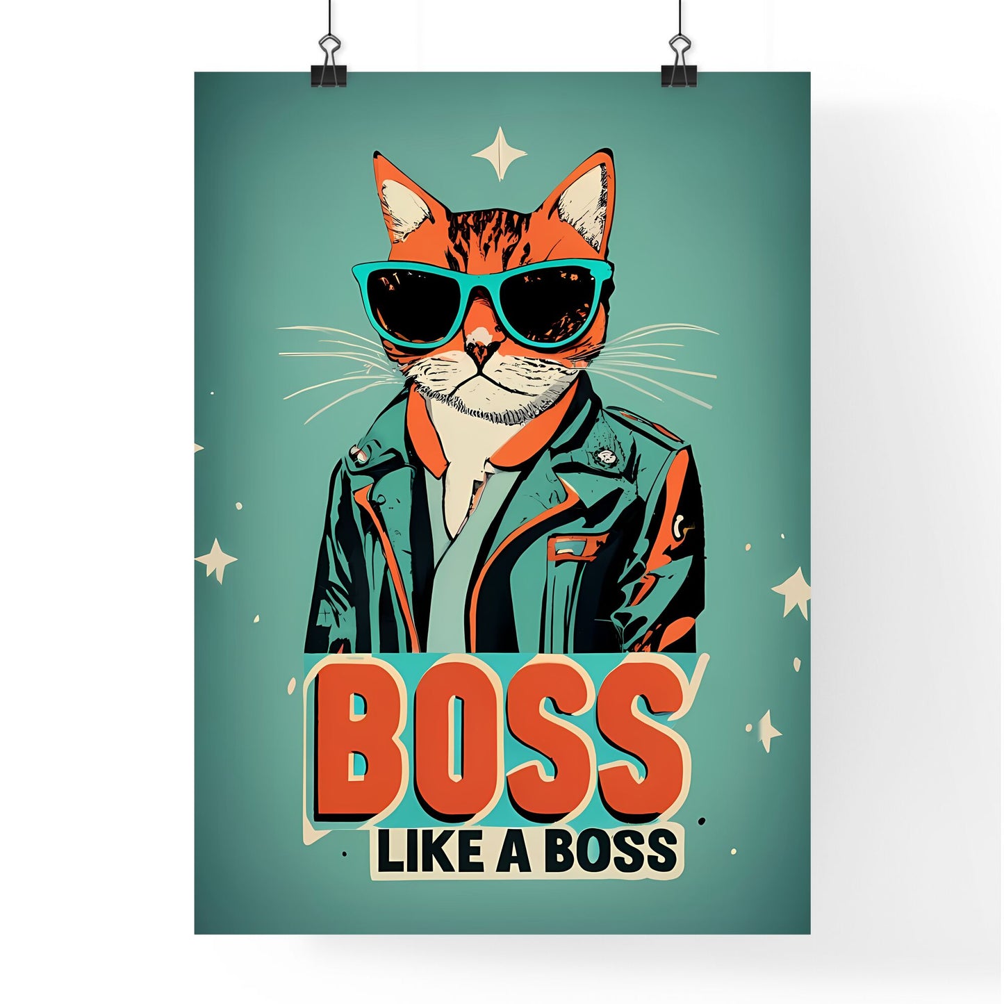 Boss Like A Boss - A Cat Wearing Sunglasses And A Jacket Art Print Default Title